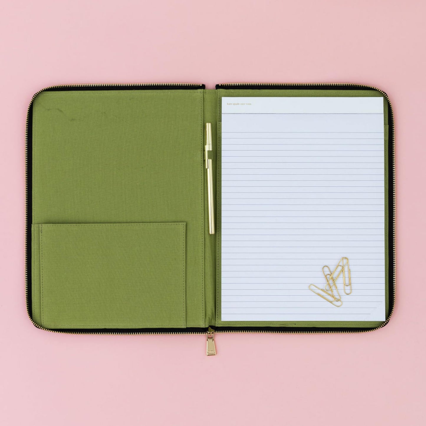 Kate Spade New York 13.25" x 9.5" Faux Leather Notepad Zip Folio with Interior Pocket, Legal Pad, Gold Zipper Close, and Pen Loop, Painterly Blooms