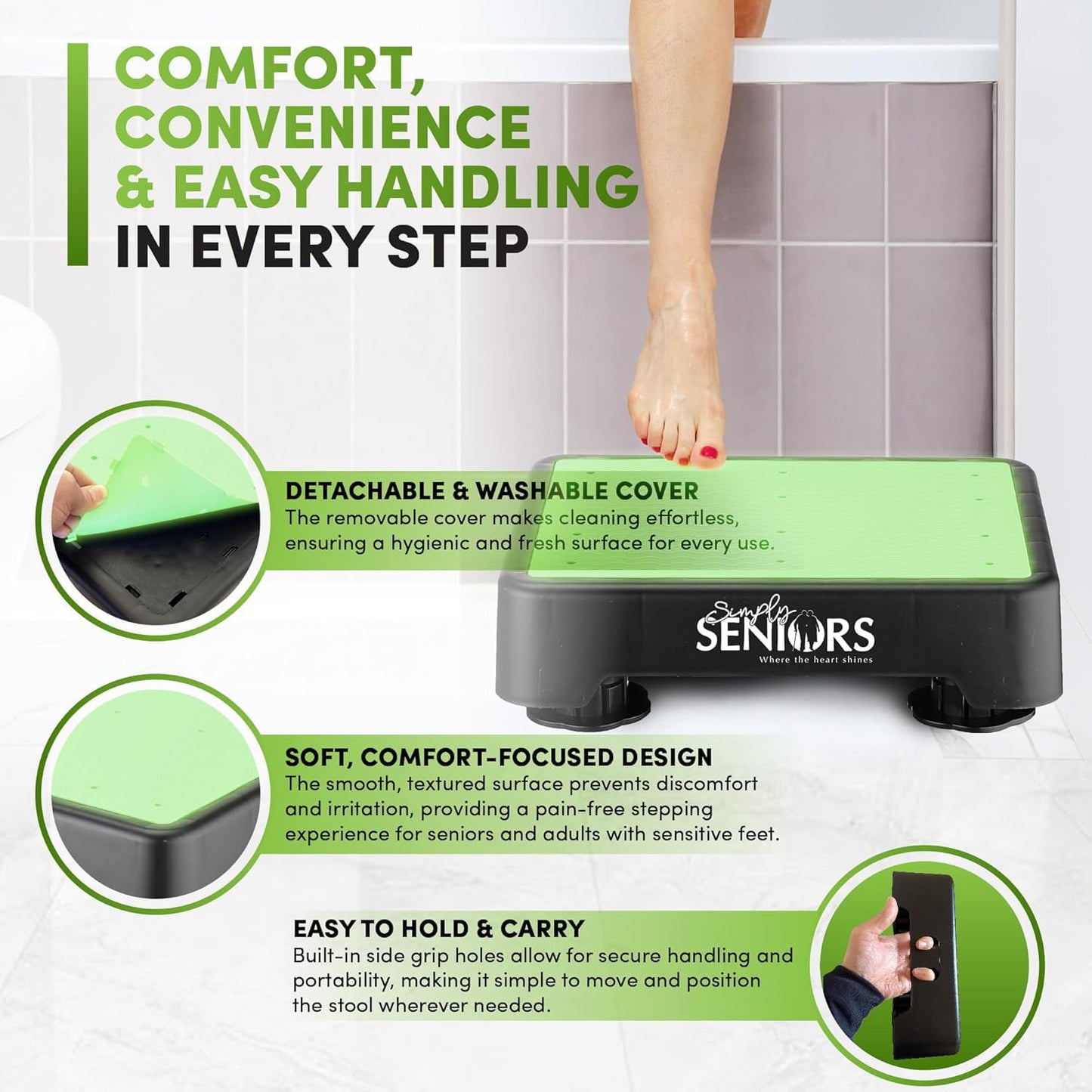 Small Step Stools for Adults - Noctilucent Small Mobility Aid for Seniors - Portable Heavy Duty Plastic Step Platform & Bed Steps for High Beds for Adults - Assist Device for Kitchen Bathroom Toilet