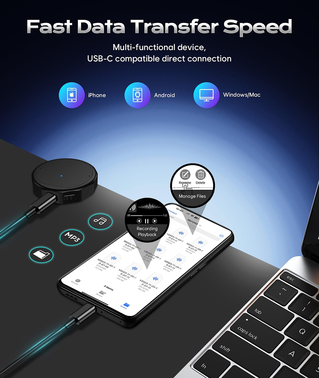 136GB (9600 Hour) Magnetic Voice Recorder - Mulukusion Voice Activated Recorder with AI-Intelligent DSP 3.0 Noise Reduction, Recording Device MP3 Records with 70 Hours Battery Time for Interviews