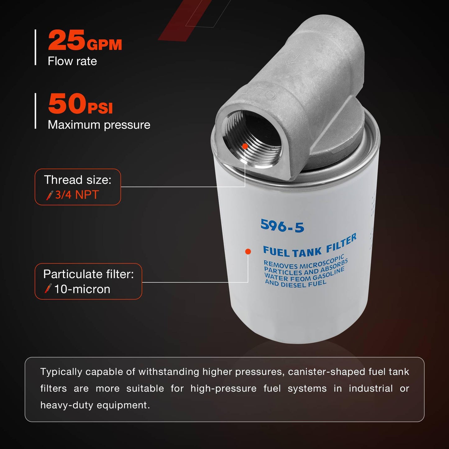 Fuel Tank Filter Kit with 3/4 NPT Top Cap Compatible with Fuel Pumps Transfer Tanks, 10 Micron Diesel Filter
