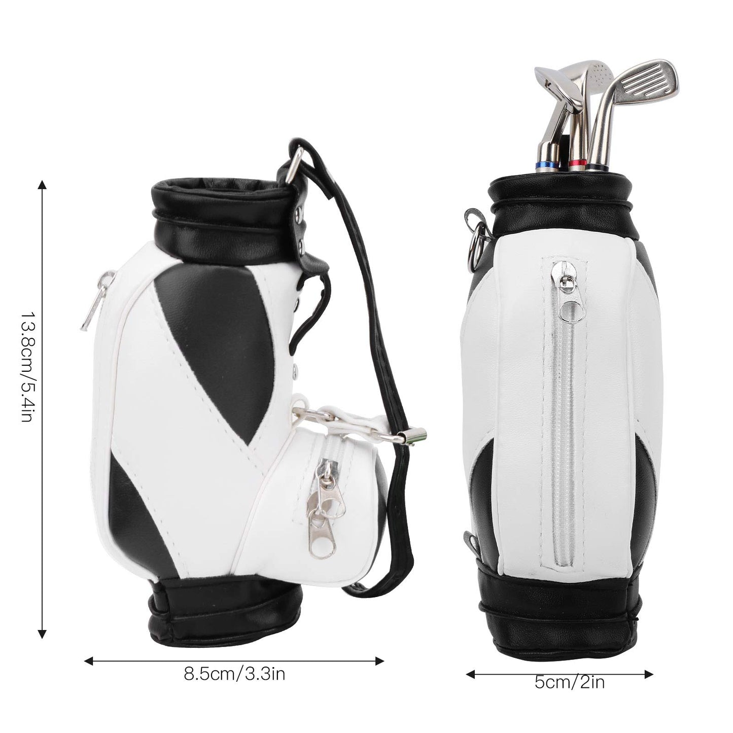 Mini Bag Pen Holder with 3 Club Pens, Novelty Gift Set for Golfer Friends Fans (Black White)
