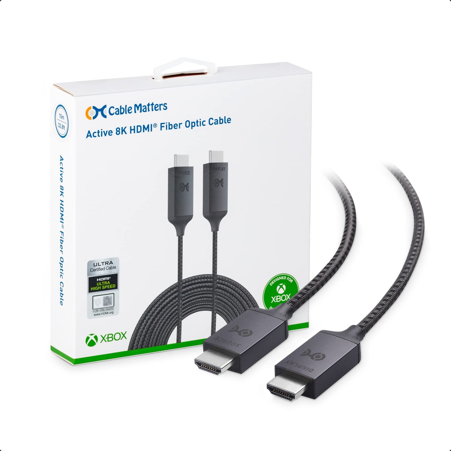Cable Matters [Designed for Xbox Certified] Active 8K @60Hz Fiber Optic HDMI Cable 32.8 ft / 10m - Supporting 8K@60Hz 4K@120Hz HDR - Designed for Xbox, Compatible with PS5, Apple TV, PC