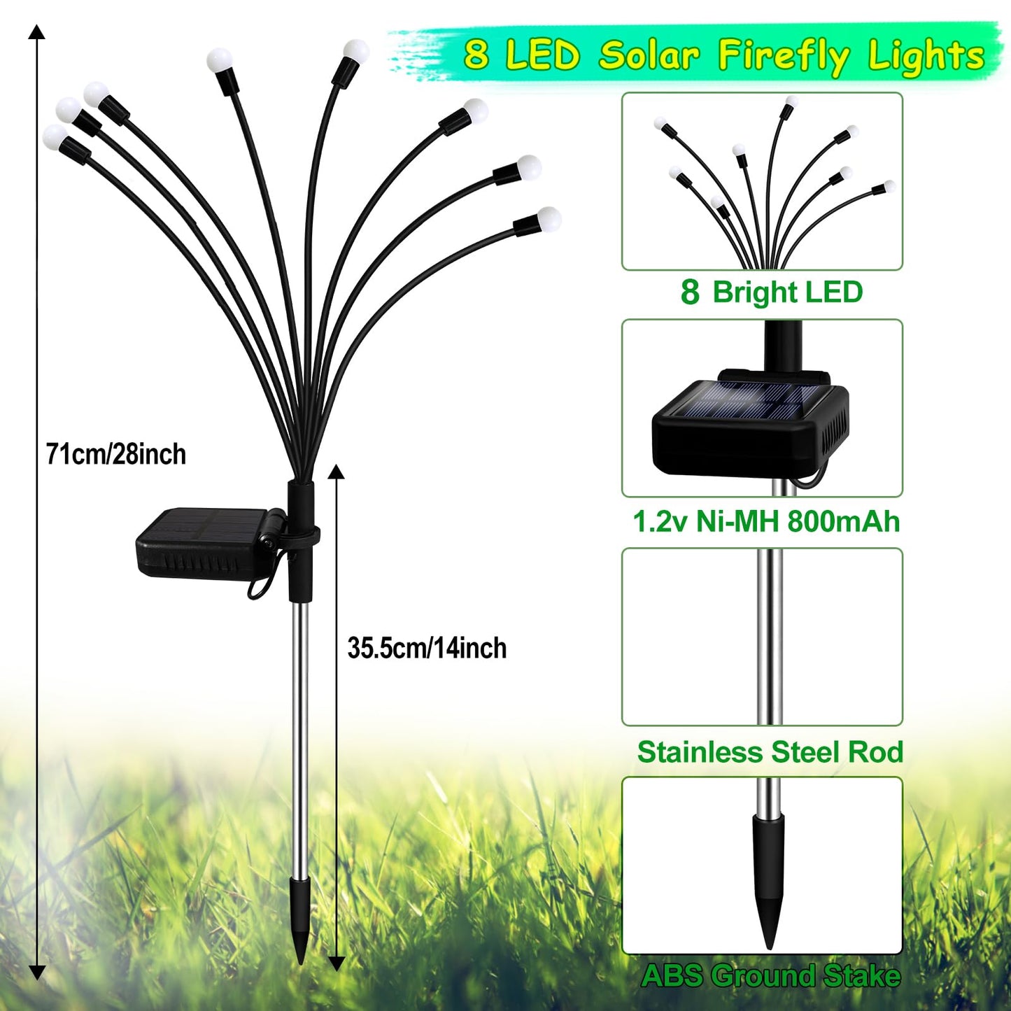Solar Garden Lights Outdoor, 4 Pack 32 LED Solar Blue Firefly Lights Waterproof, Sway by Wind, Swaying Light for Yard Patio Backyard Garden Planter Flower Bed Pathway Outdoor Decoration