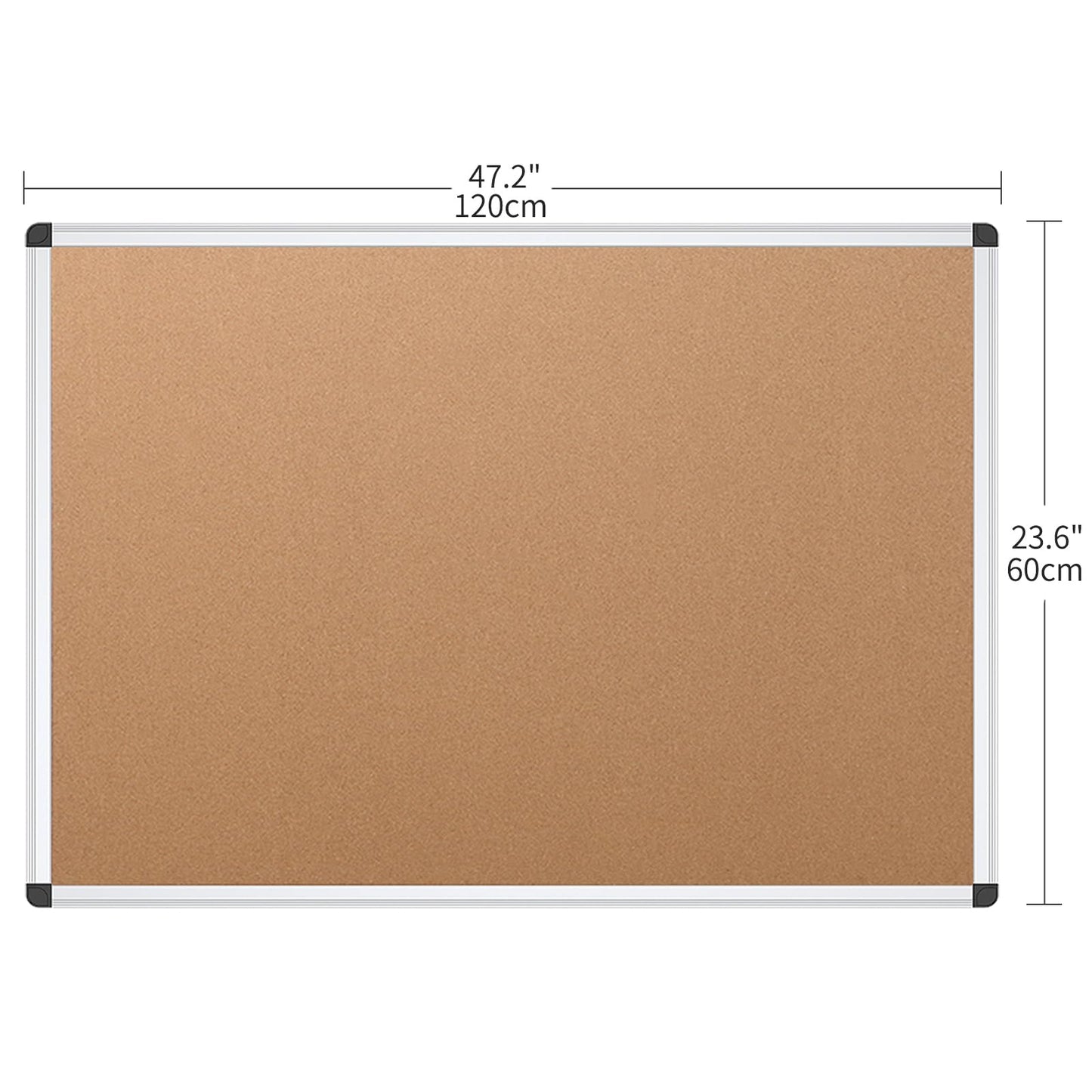 VIZ-PRO Cork Notice Board, 48 X 24 Inches, Cork Bulletin Board with Silver Aluminium Frame