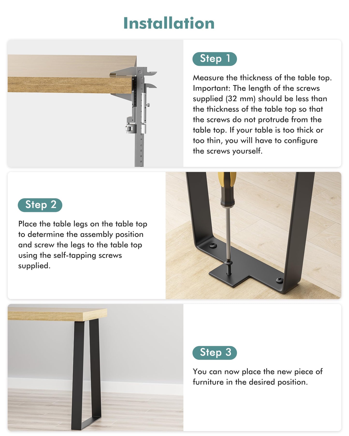 TITECK 16” Trapezoid Metal Table Legs Set of 2, Replacement Furniture Legs for DIY Coffee Tables, Modern Desks, Night Stands, Bench, Sofa with Heavy Duty Iron and Industrial Design - Black
