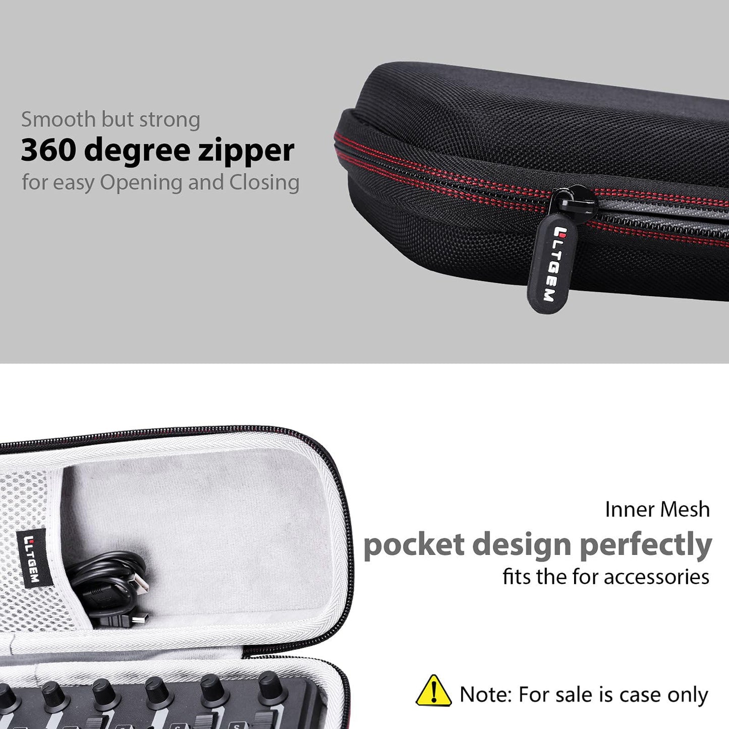 LTGEM Case Compatible with KORG nanoKONTROL2/nanoKEY2/nanoPAD2/nanoSERIES2 Slim-Line USB Control Surface/Keyboard/MIDI Pads, Office Travel Carrying Storage Bag - Black+Grey(Case Only)