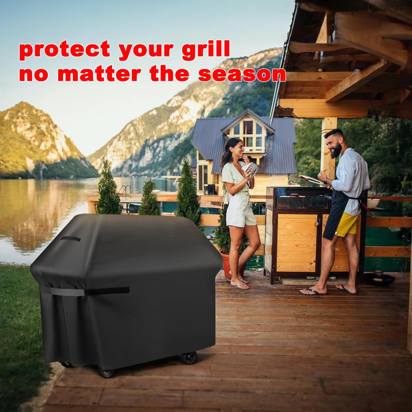 Samhe Grill Cover, 75-Inch Heavy Duty Waterproof UV Resistant Tear Resistant BBQ Gas Grill Cover for Nexgrill Brinkmann Weber and More