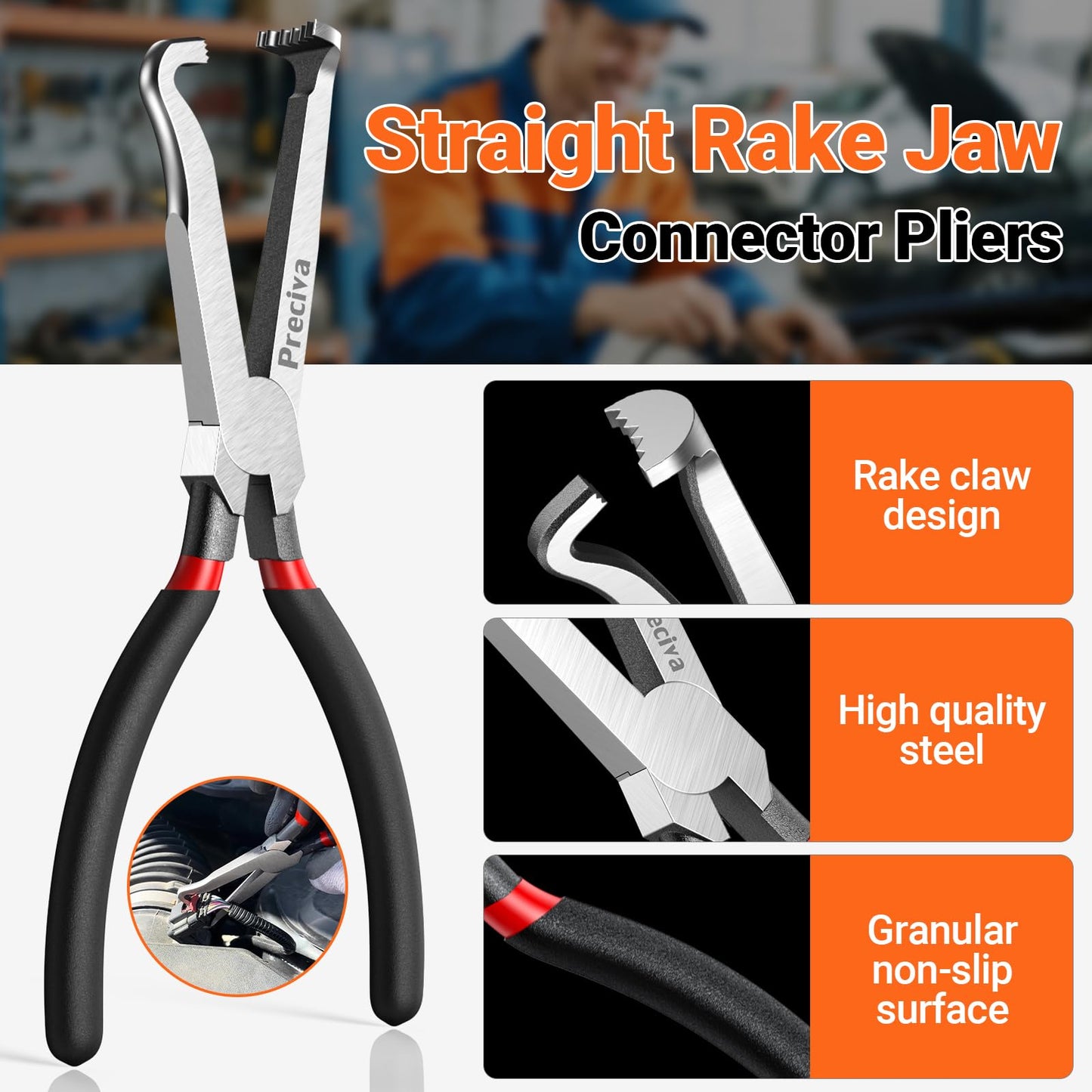 Preciva 5 Pcs Automotive Electrical Connector Disconnect Tool Kit,Wire Harness Release Pliers, Depin Tool & Hose Clamp Pliers Electric Plug Pliers for Cars, Automotive Wire Locking Push Tab