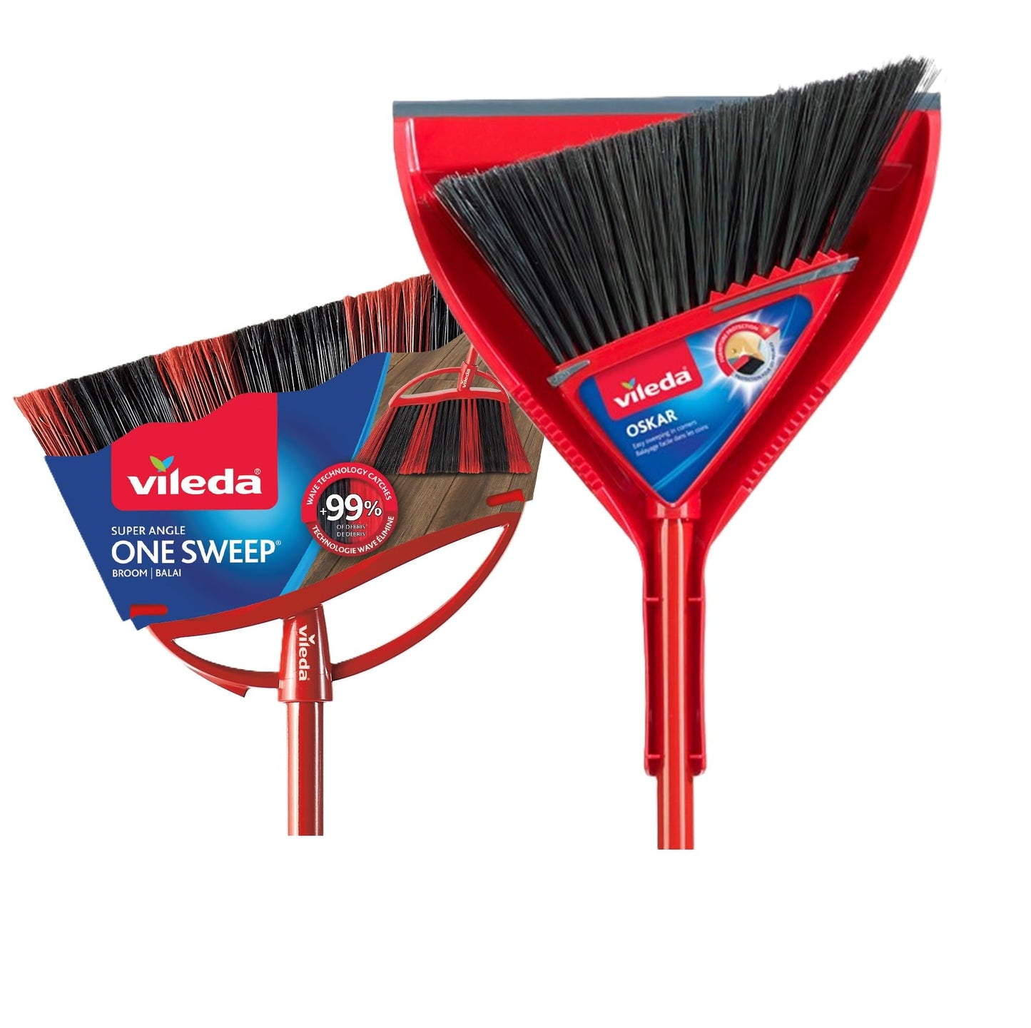 Vileda Oskar Broom with Dustpan and 1 One Sweep Broom | Indoor and Outdoor | Broom with Dustpan Set