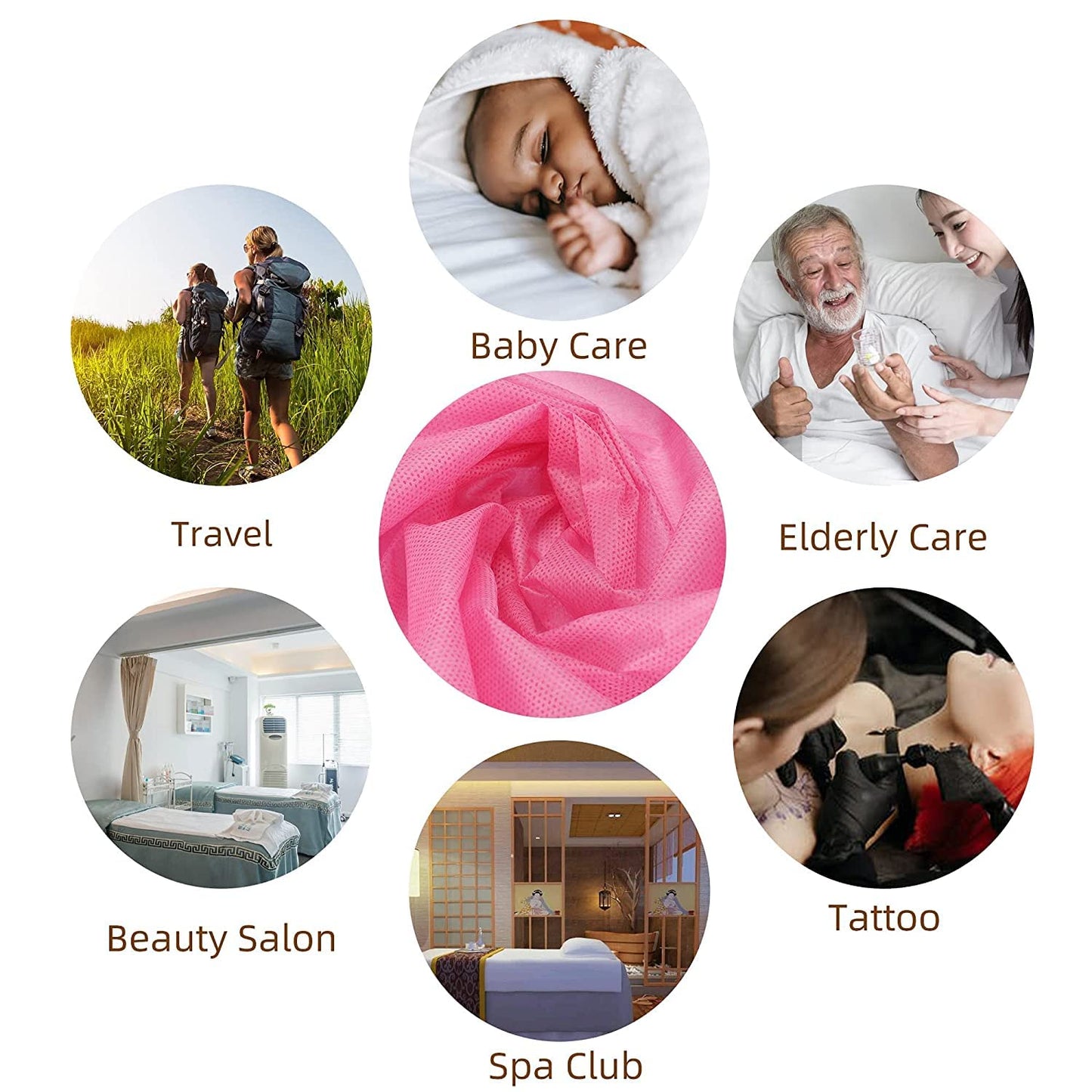 150 PCS Massage Table Sheets Disposable Non Woven SPA Bed Cover Breathable Polypropylene Fabric 31" x 70" Thin, Not Waterproof (Pink)