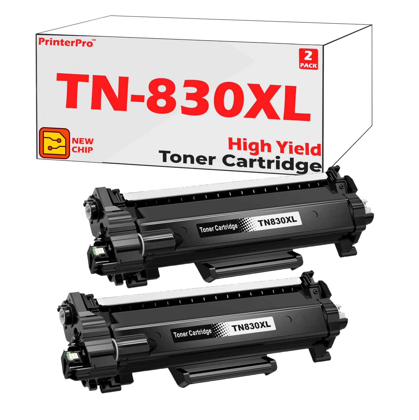 PrinterPro™ Toner tn830 Compatible with Brother TN830XL Black Toner Cartridge tn830 XL tn-830 HighYield HL-L2405W HL-L2420DW HL-L2460DW HL-L2465DW DCP-L2640DW L2647DW MFC-L2820DW L2900DW (2PK)