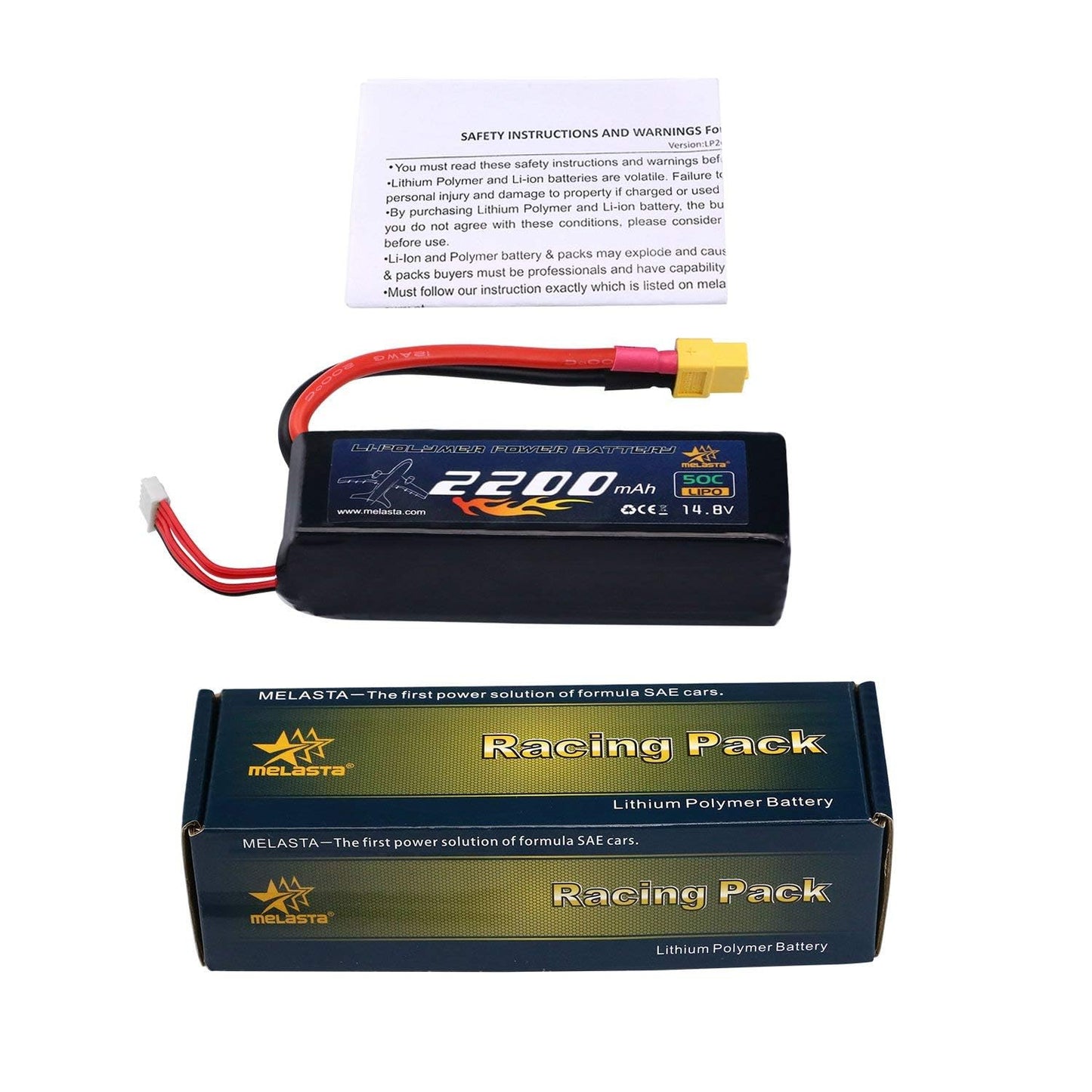 melasta 4S 14.8V LiPo Battery 2200mAh 50C RC Lipo Battery Compatible with XT60 Plug for RC Airplane Helicopter Quadcopter Vehicle Boat