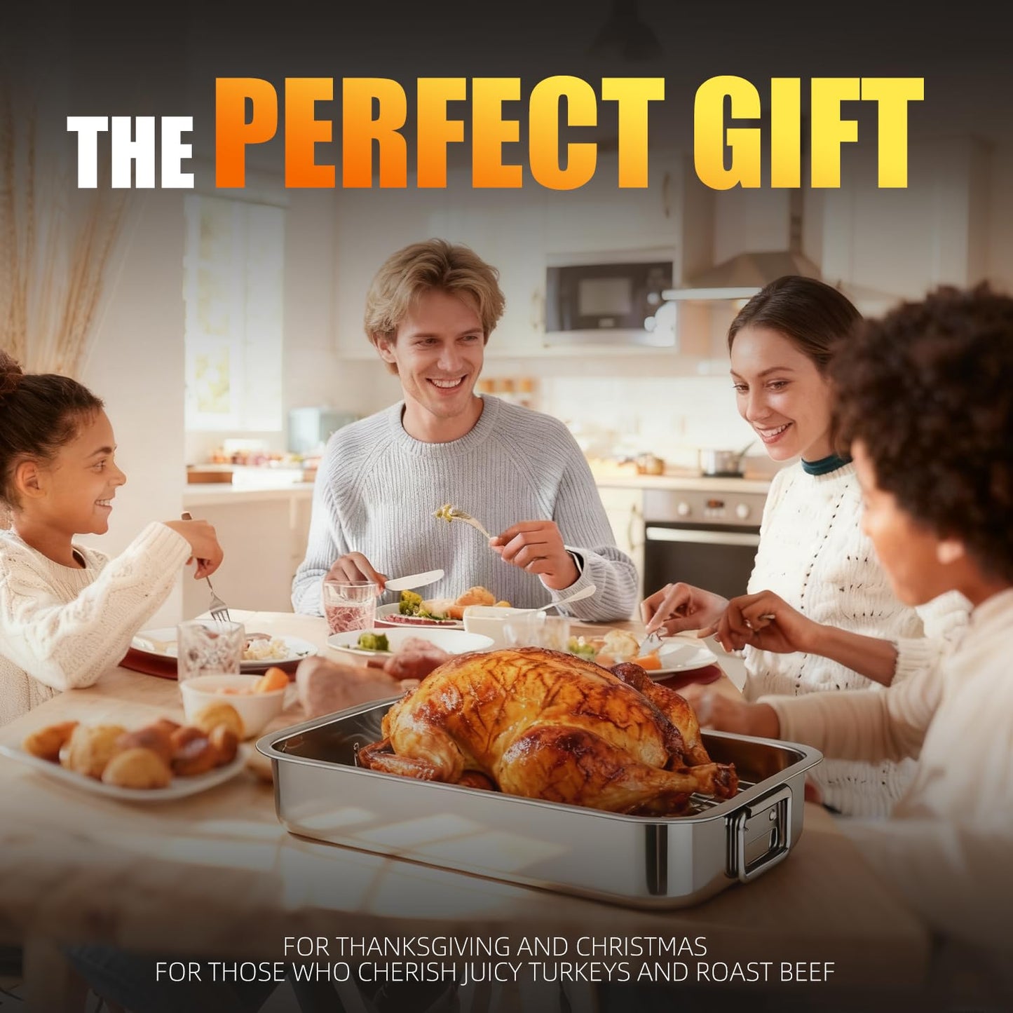 Stainless Steel Roasting Pan High Sided Easy to Clean Induction Roast Tray for Chicken