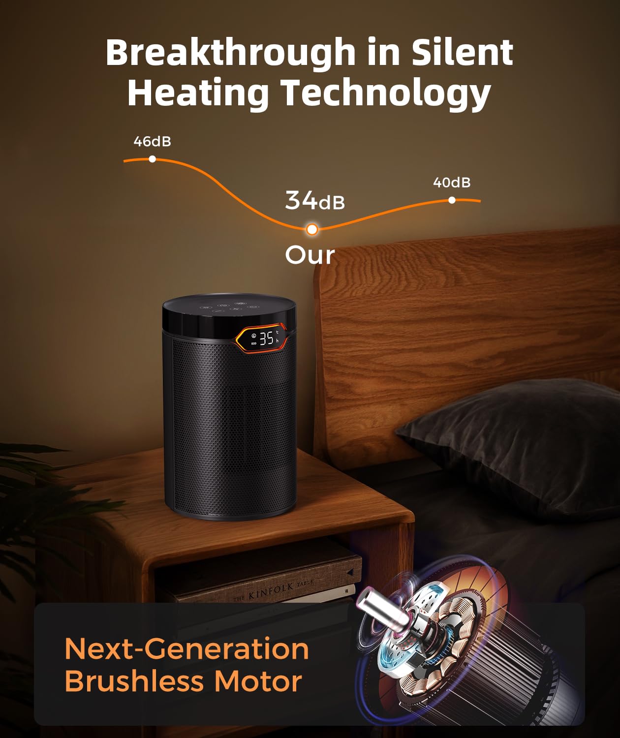 BREEZOME Space Heaters for Indoor Use, 1500W PTC Electric Heater for Bedroom, Portable Heater with Thermostat, 3 Modes & 24H Timer, Quiet Ceramic Desk Heater, Safety Room Heater for Home Office