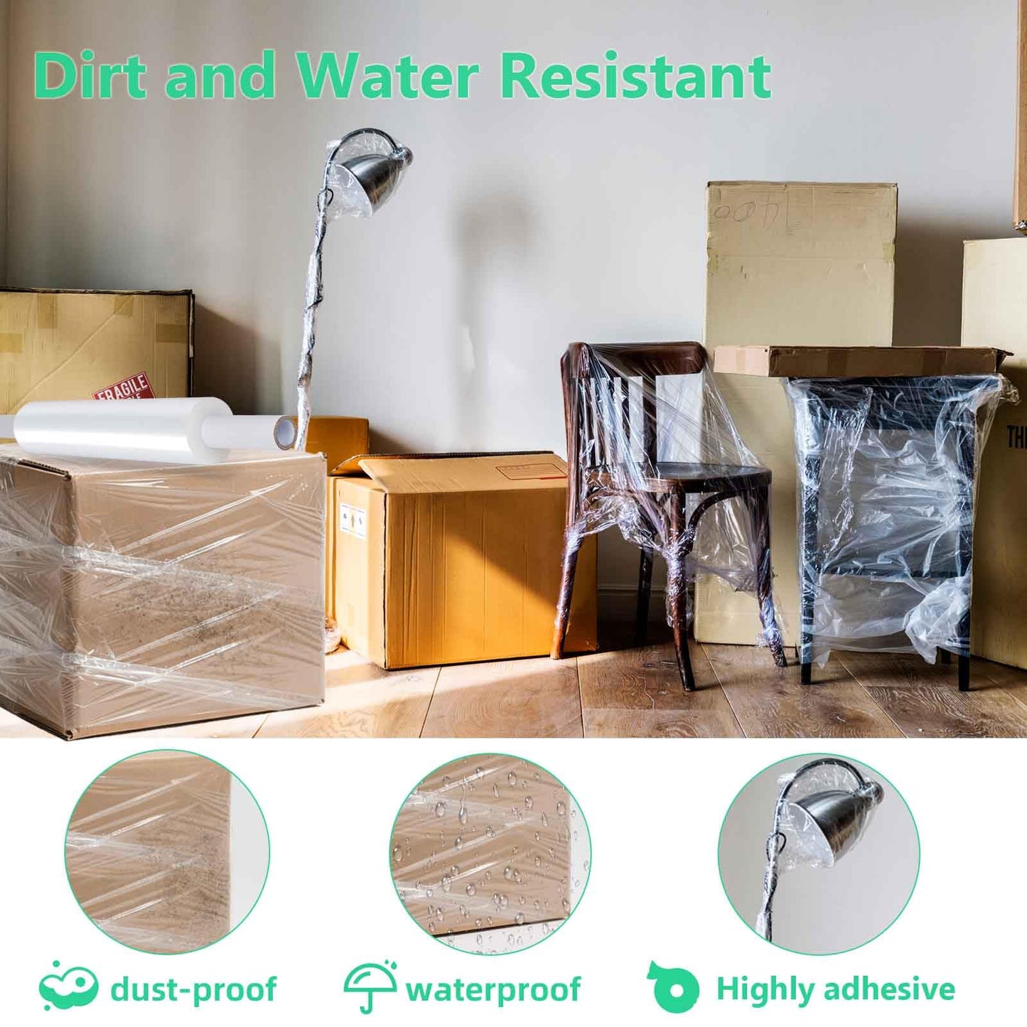 Stretch wrap roll with Handles 15" X 1200 Feet, Stretch Wrap Industrial Strength, Shrink Wrap Packing Moving Suppliers 60 Gauge Plastic Wrap for Pallet Wrapping Shipping and Surface Protection