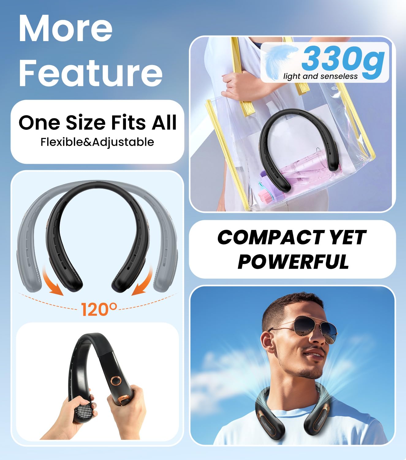Neck Fan, Hands Free Bladeless Portable Neck Fan, 4000mAh USB Rechargeable Battery Fan, 3 Speed Personal Cooling Fan with 360° Airflow - for Hot Flashes Home Office Travel Outdoor Sports （Black)