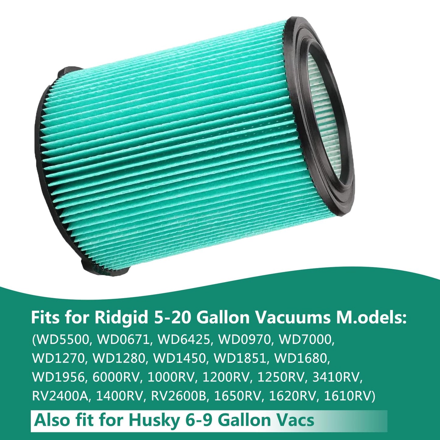 2 Pack VF6000 Filter for Ridgid 5-20 Gallon Wet Dry Vacuums, 5-Layer Hepa Filter, Fit models WD5500 WD0671 WD6425 WD7000 WD1280 WD1851 WD1680 WD1956