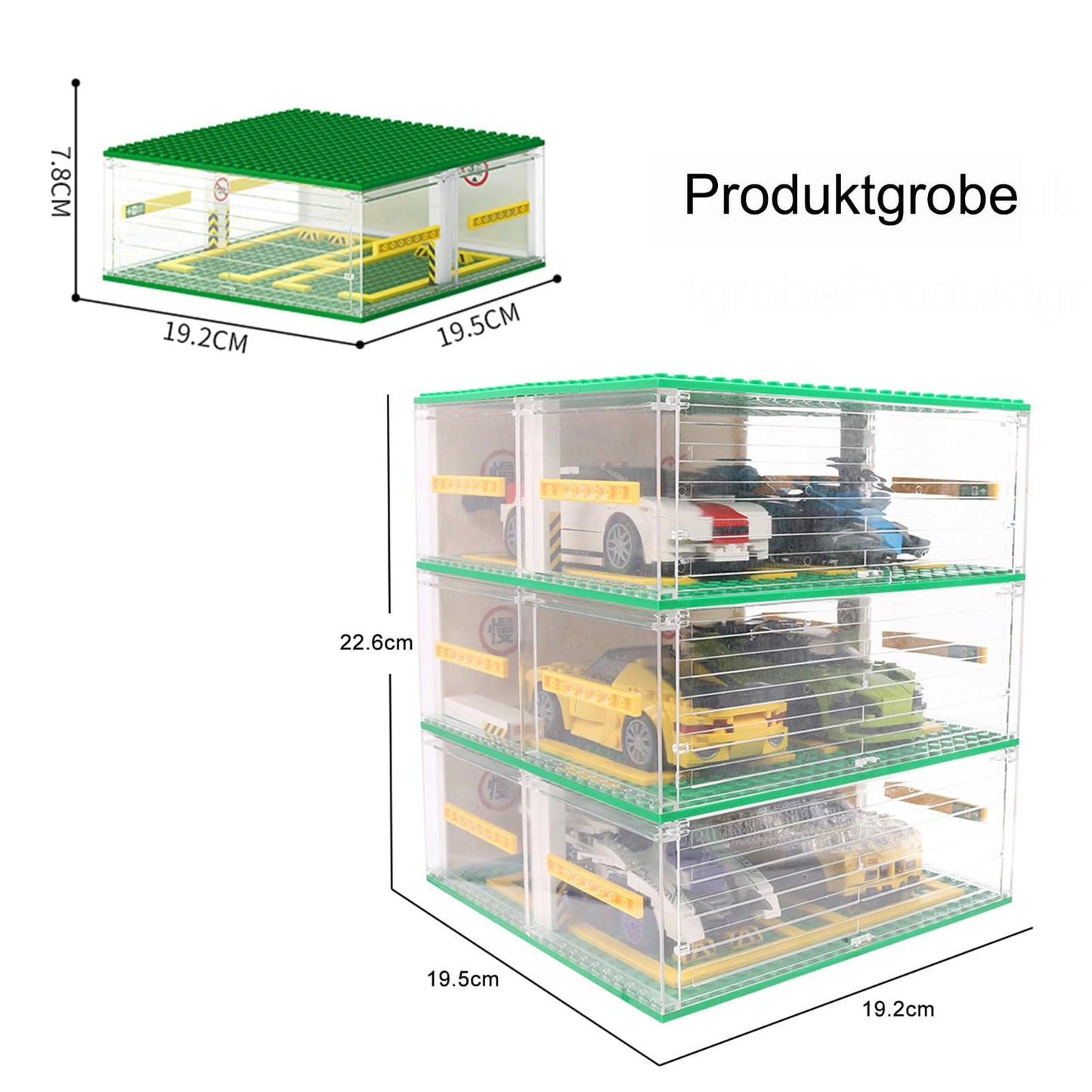 Cabeeskii Parking Garage Compatible Speed Champions Car, DIY 3-Layer Parking Display Case, 130PCS Modular Building Display Case Compatible with Sport Auto(Cars Not Included)