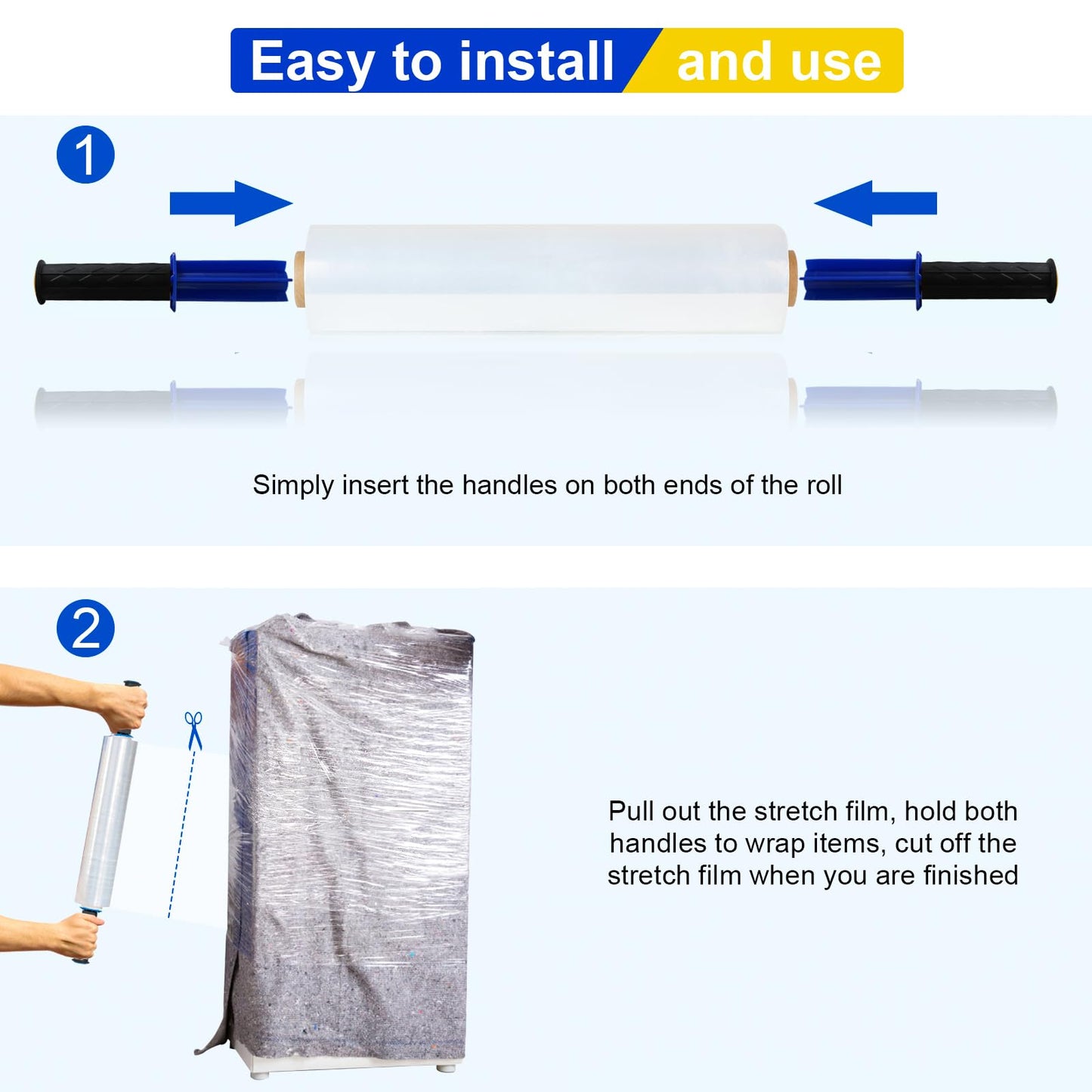 Stretch Film, RAZCC Stretch Wrap Industrial Strength, Shrink Wrap for Pallet Wrap, Heavy Duty Clear Plastic Wrap with Handles, Moving Wrapping Plastic Roll, 15" x 1000 Ft Per Roll, 60 Gauge, 4 Pack