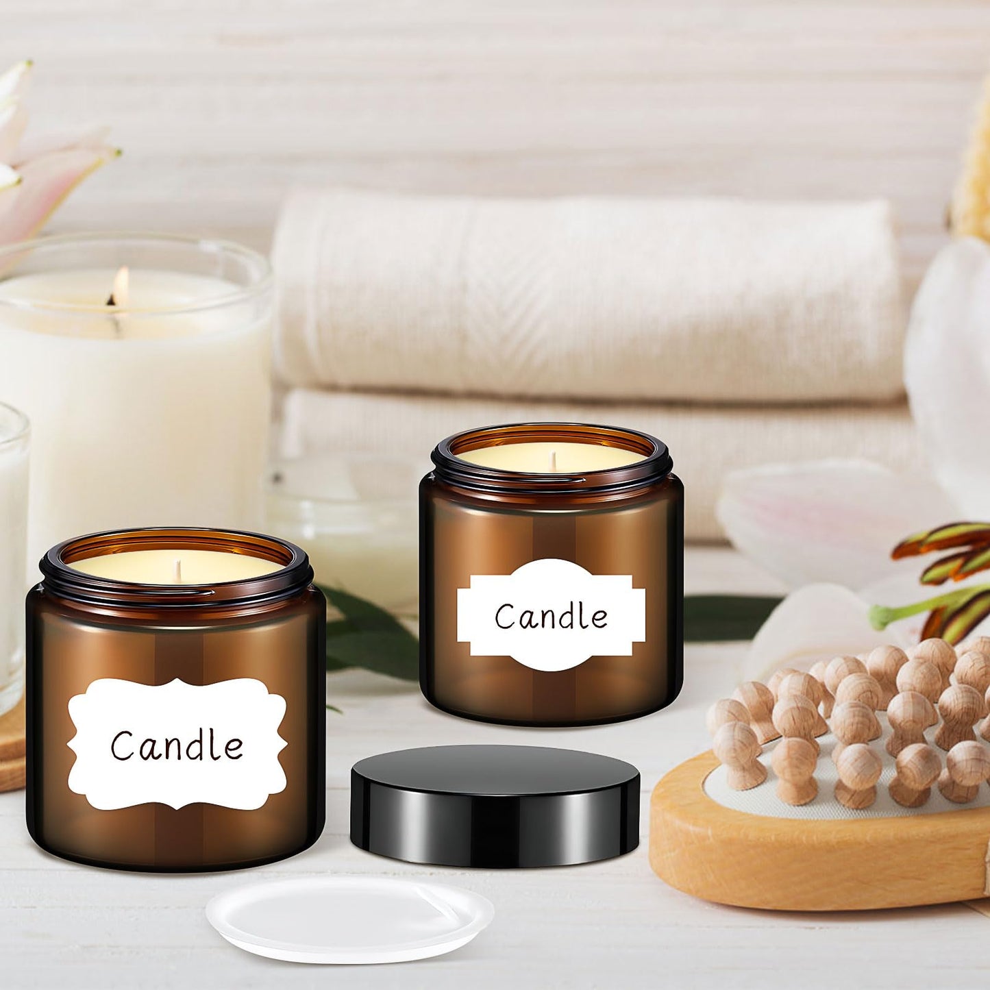 24 Pack 4 oz Glass Jars with Lids, Amber Cosmetic Jars Empty Cosmetic Containers with Inner Liners Round Glass Candle Jar for Lotions Powders Essential oil