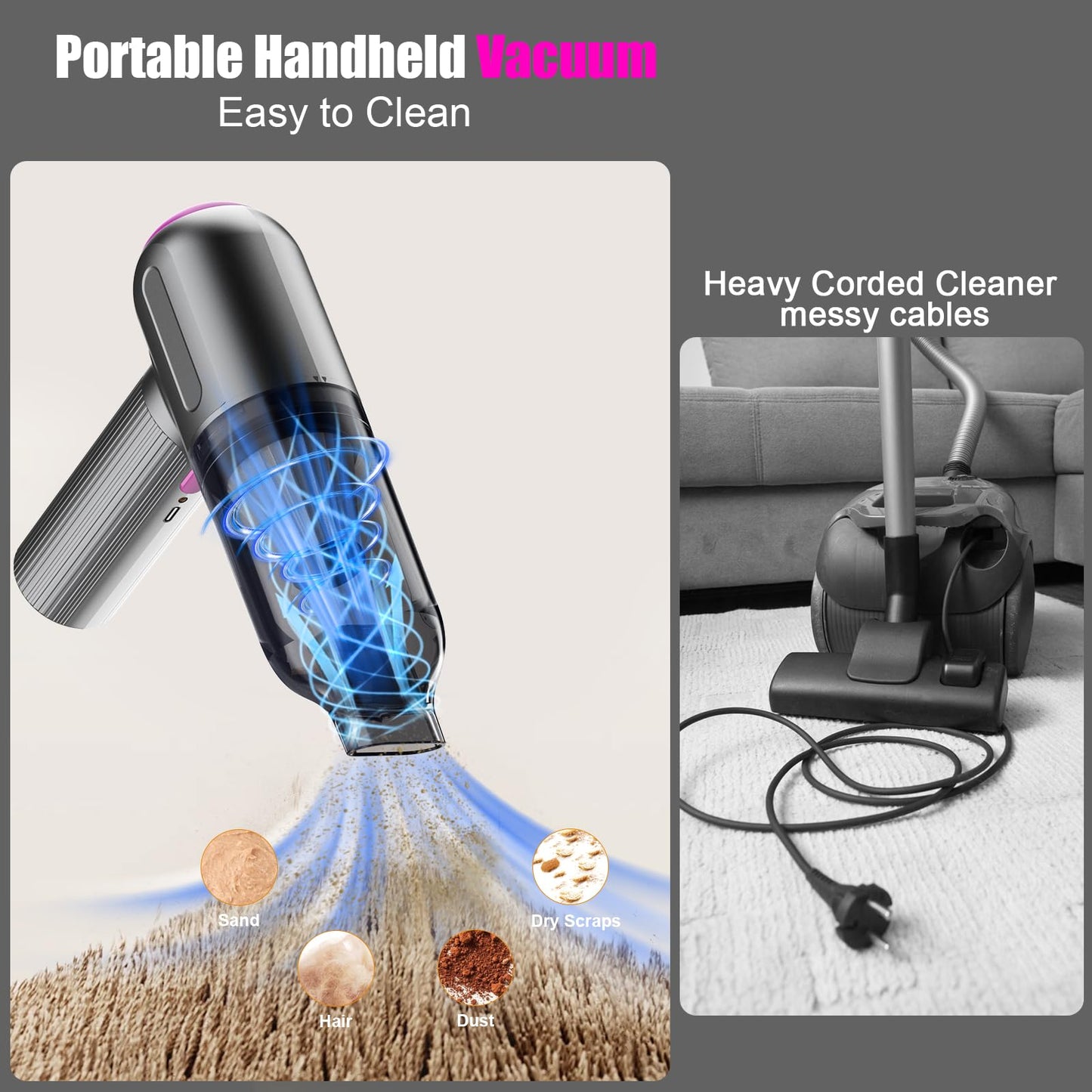 7000Pa Mini Vacuum Cleaner: Handheld Vacuum & Electronics Duster & Hand Pump Cordless Keyboard Vac Kit 3-Gear Compressed Air Blower for Computer Sewing Machine Laptop Car Home Office (Grey)