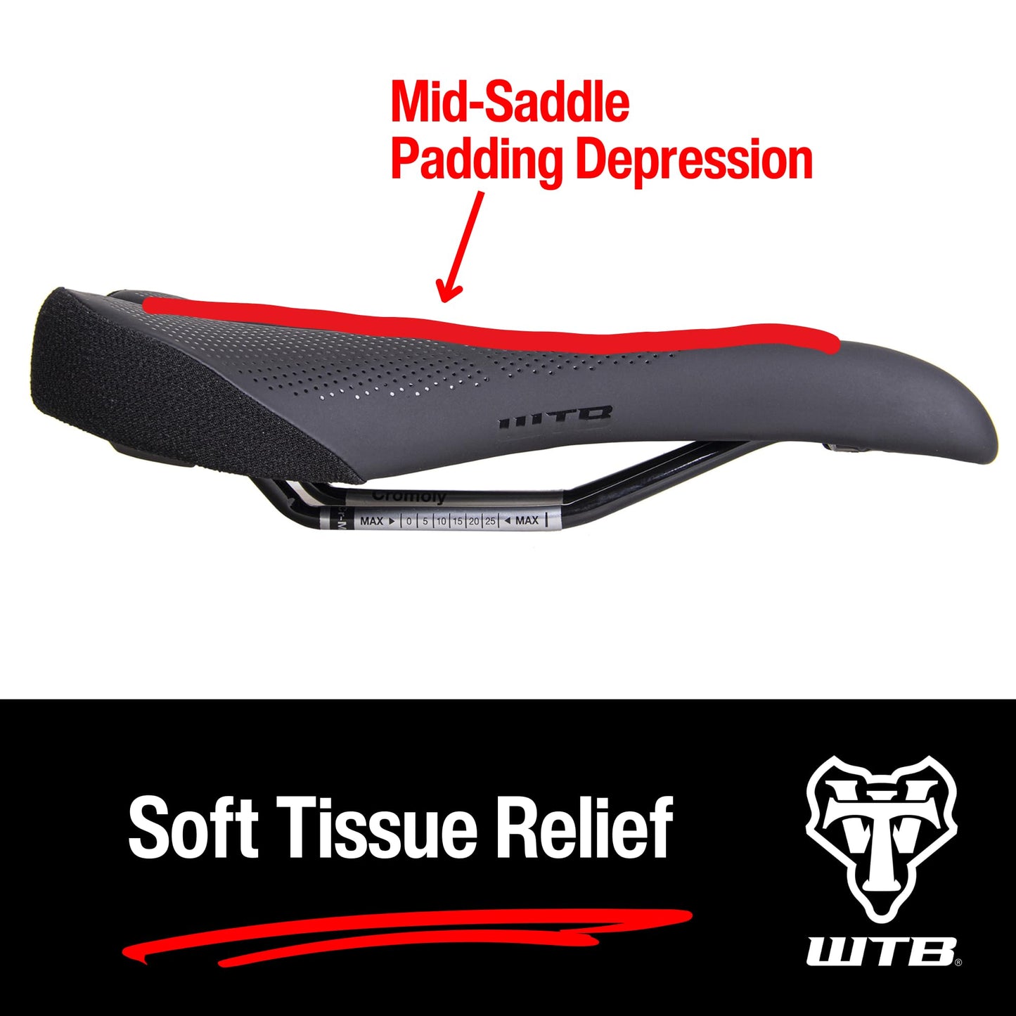 WTB Rocket Bike Saddle, Thick Padding, Medium Width, Mountain & Gravel (Steel Rail)