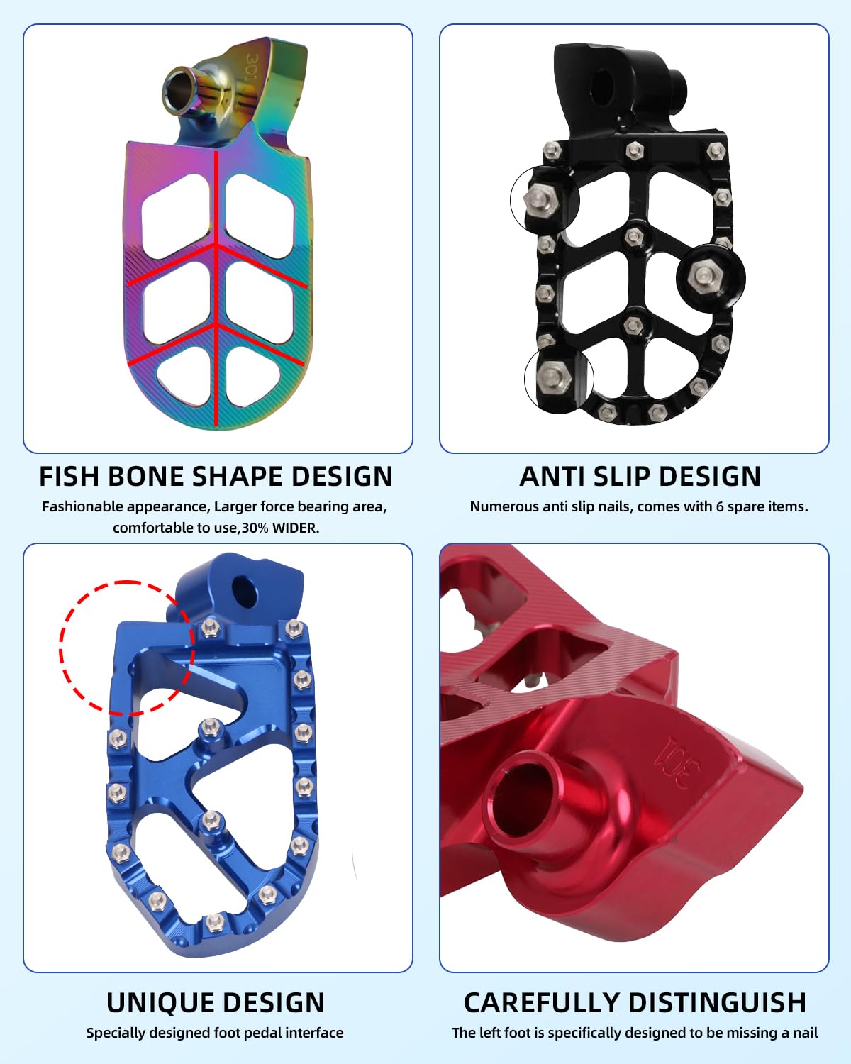 JFG RACING Dirt Bike Foot Pegs,CNC Motorcycle Rest Pedal Footpegs for YZ65 18-23/YZ85 02-23/YZ125 97-24/YZ250 98-24/YZ250F 01-23/WR250F 01-24/YZ450F WR450F 03-23/YZ125X YZ250X YZ250FX YZ450FX-Blue