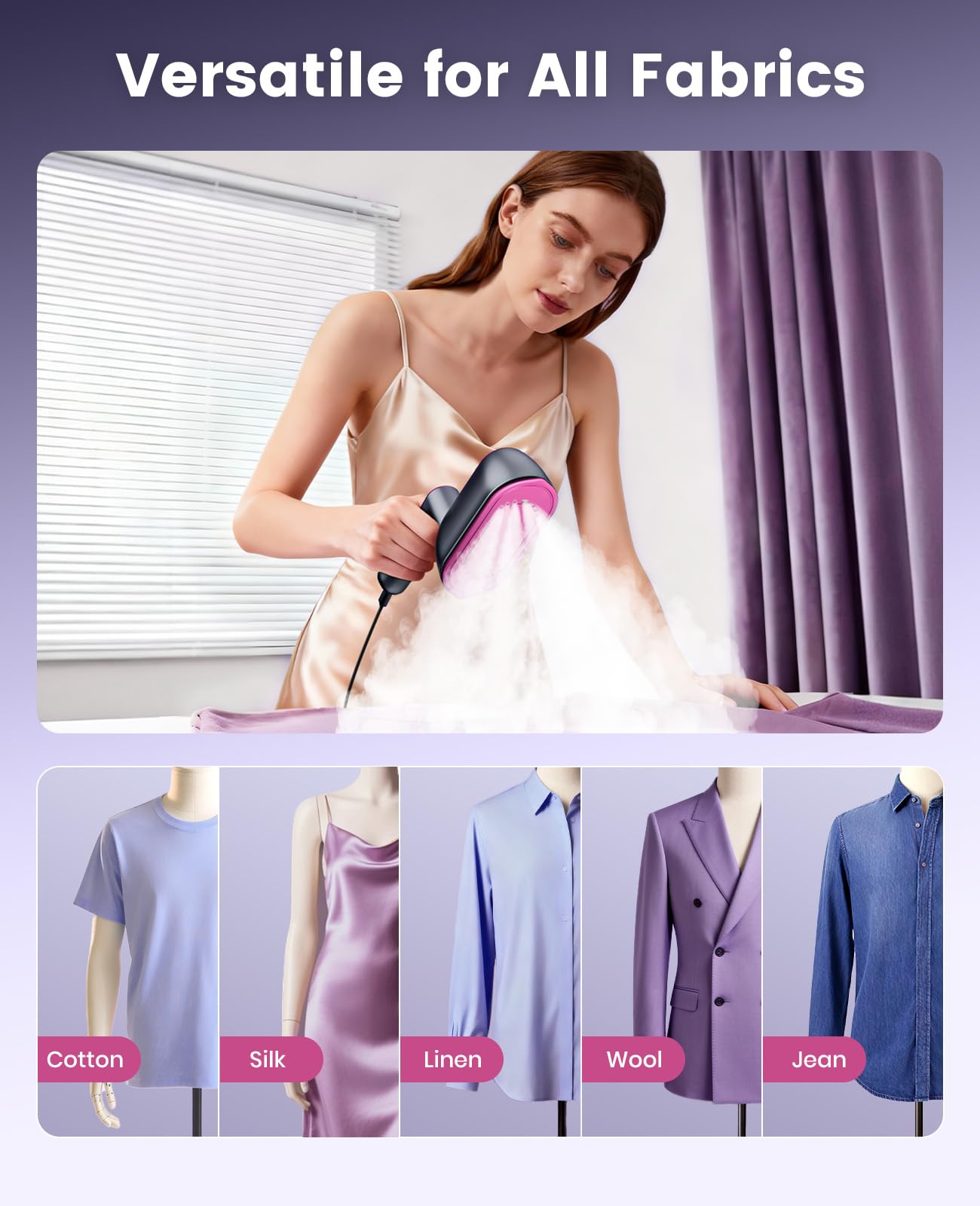 Jack ＆ Rose Steamer Clothes,8s Fast Heat-up Travel Steam Iron,Portable Clothing Steamer with Large Ceramic Heat Panel & 180° Rotating Handle