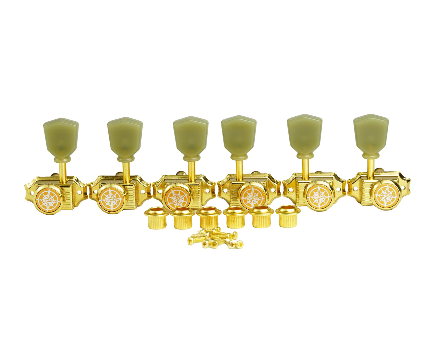 Guyker 3x3 Vintage Style Locking Guitar Machine Heads – 1:15 Ratio Lock String Deluxe Tuning Key Pegs Tuners Set Replacement for Electric, Acoustic or Folk Guitars - gk44sp, Gold