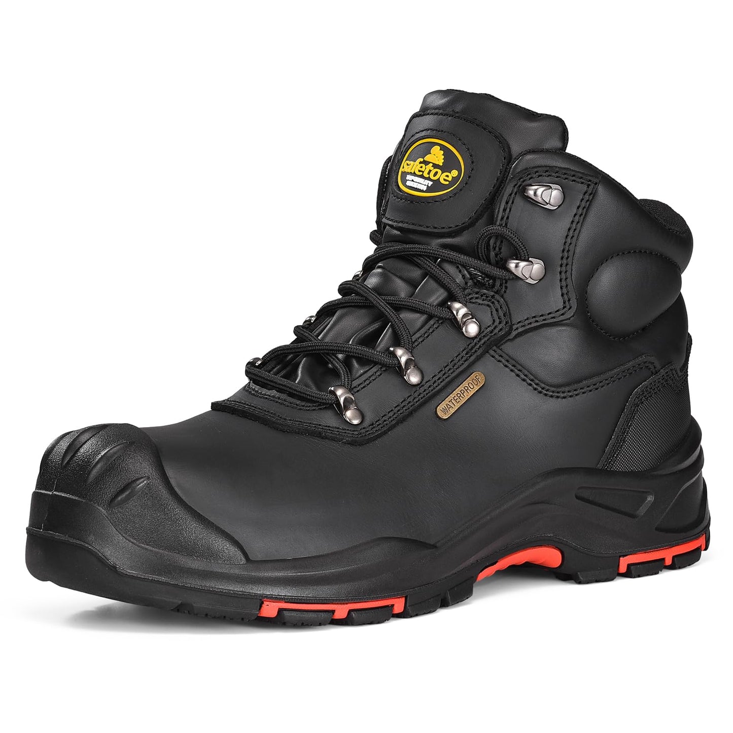 SAFETOE Safety Boots for Men Composite Toe Work Boots Lightweight Cow Leather Puncture Proof Slip On Work Boots Wide Fit(Size 13)