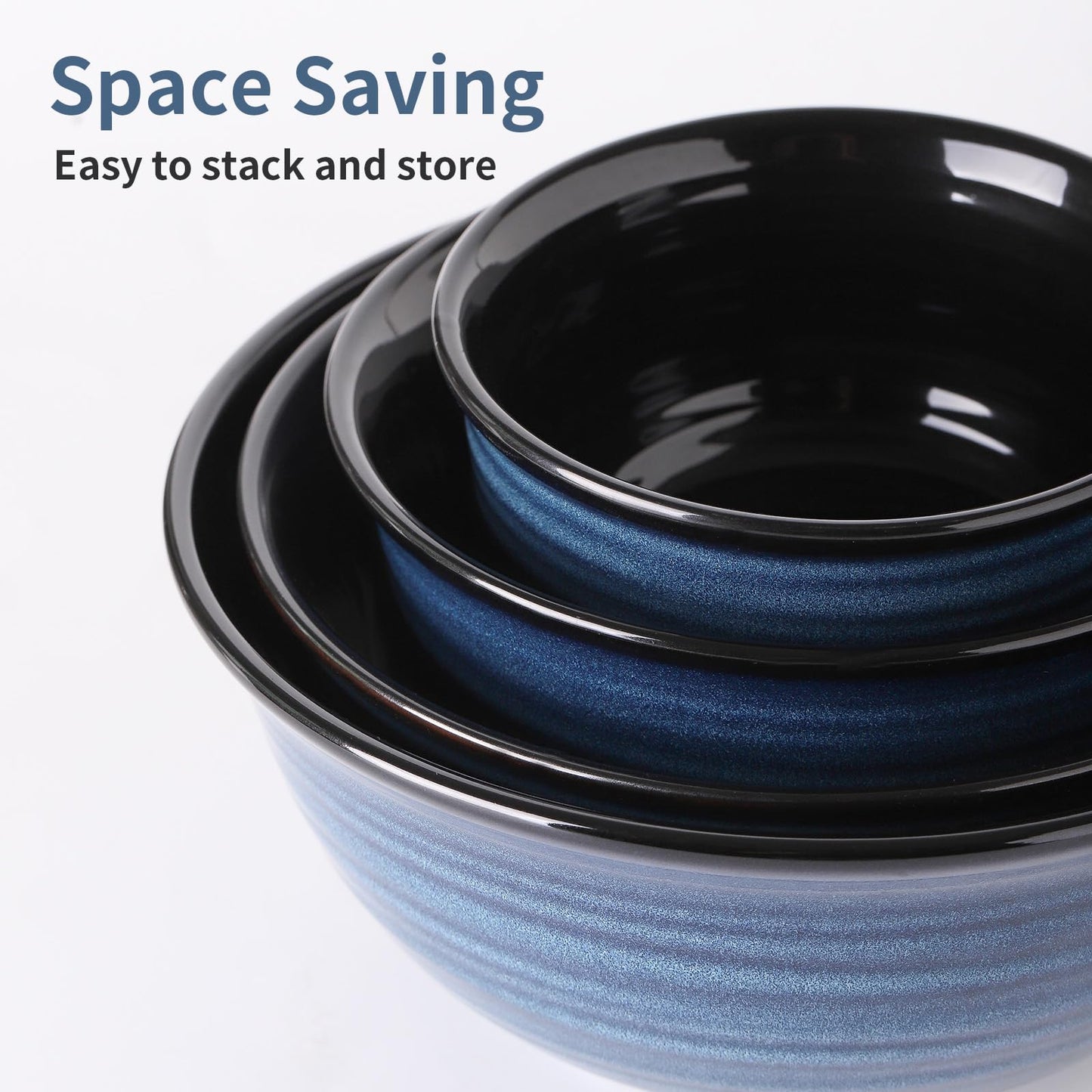 Hasense Mixing Bowls for Cooking, Baking, Ceramic Serving Dishes Set of 4 for Salad, Fruits, Popcorn, Versatile Nesting Bowls for Housewarming Gift, 2.1/1.5/1.0/0.5 Qt, Dishwasher & Microwave Safe