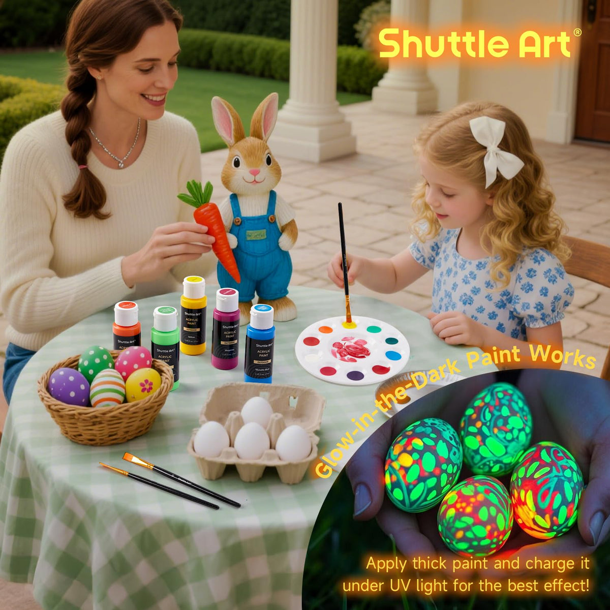 Shuttle Art Outdoor Acrylic Paint Set, 36 Colors 2oz/60ml Waterproof Acrylic Paint with 10 Brushes 1 Palette, Rich Pigmented Paints for Artists, Beginners on Rocks, Wood Crafts, Garden Statues