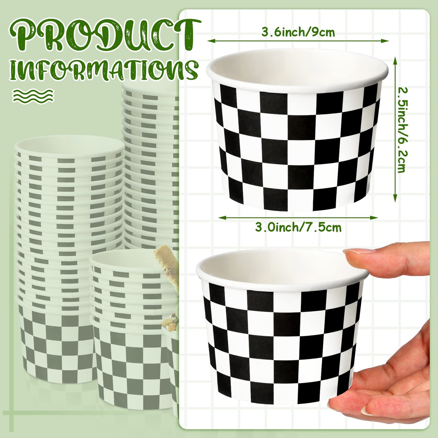 Zopeal 50 Count Ice Cream Cups Disposable 9 oz Ice Cream Bowls Paper Race Car Birthday Party Supplies Pudding Snack Cups Sundae Picnic Dessert Yogurt Bowls