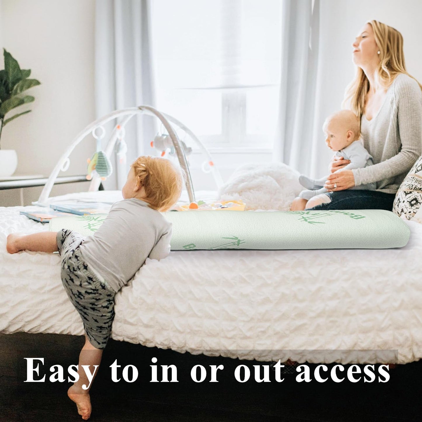 Tebery 2 Pack Bed Rail Bumpers, Memory Foam Bed Rail Pads with Waterproof Cover, Pad Bedside Rail Guard for Adults