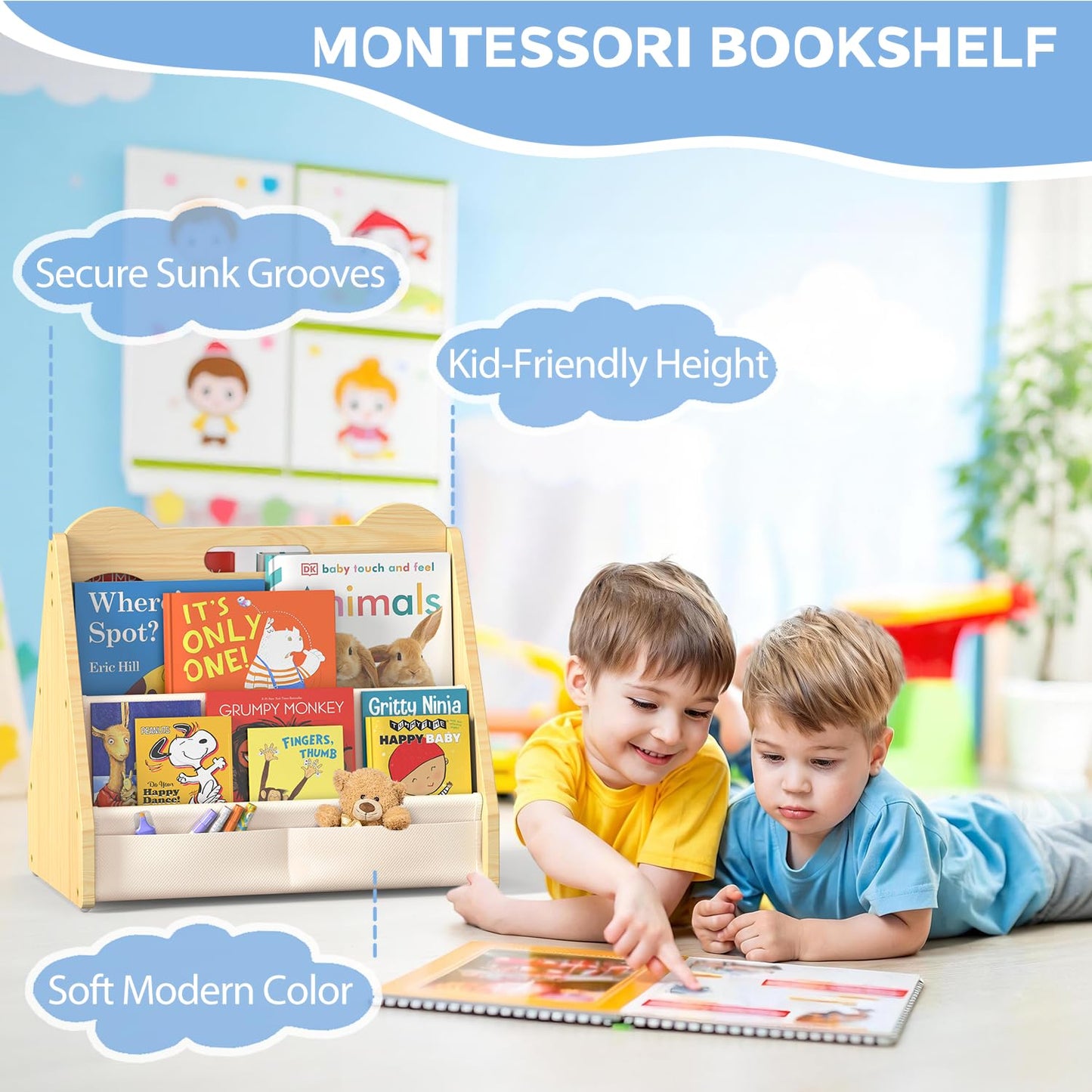 NANATI Kids Bookshelf for Toddler,3-Tier Toddler Bookshelf for Kids,Wood Kids Book Display Shelves for Children's Rooms,Playrooms,Nurseries &Classrooms-Sturdy Storage for Books Or Small Toys