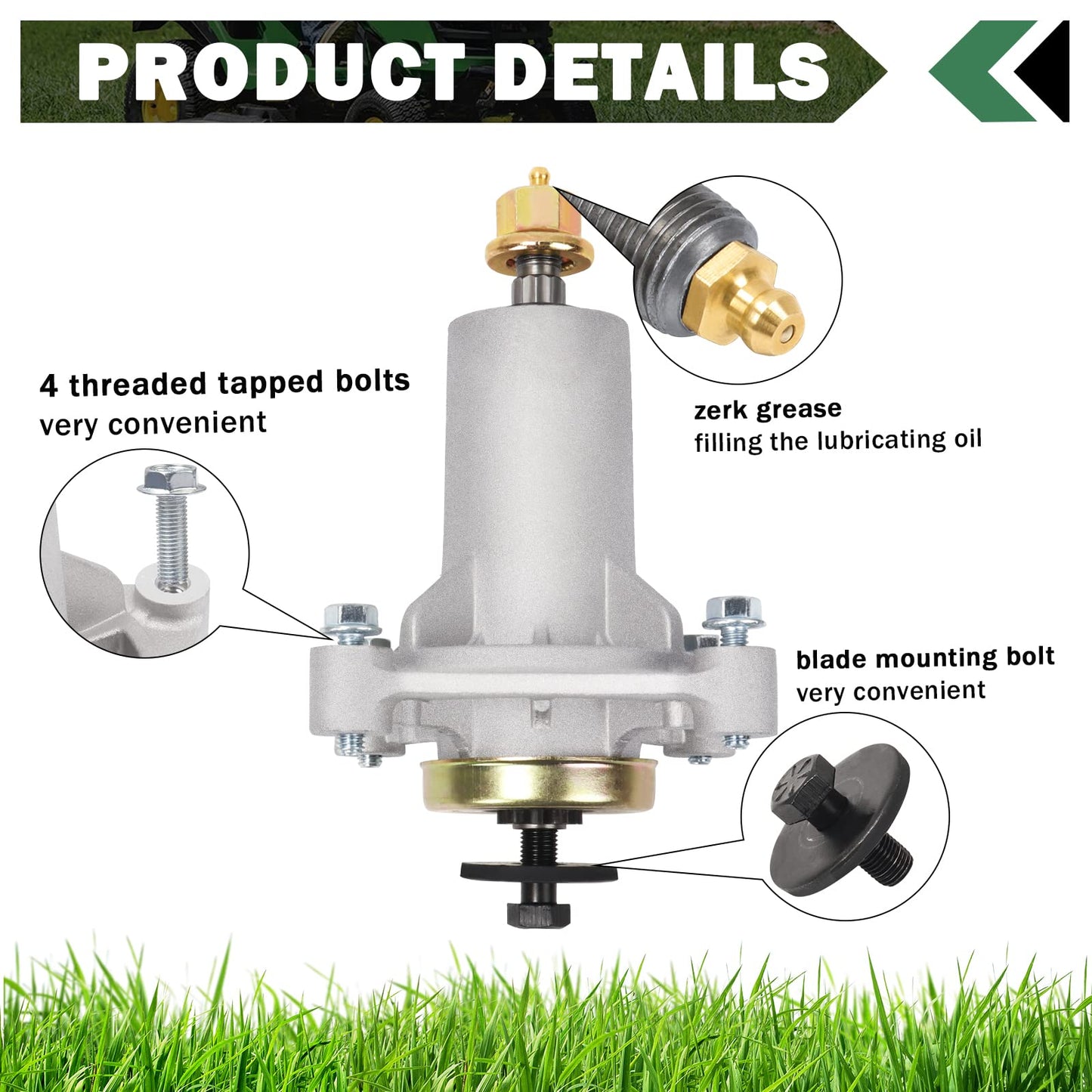 CheeMuii Deck Blade Spindle Assembly for Husqvarna 532187292,587125401 587820301532192870 532187292 532187281 539112057 54-Inch Riding Lawn Mower Deck with Bolt Tapped and Zerk Fitting