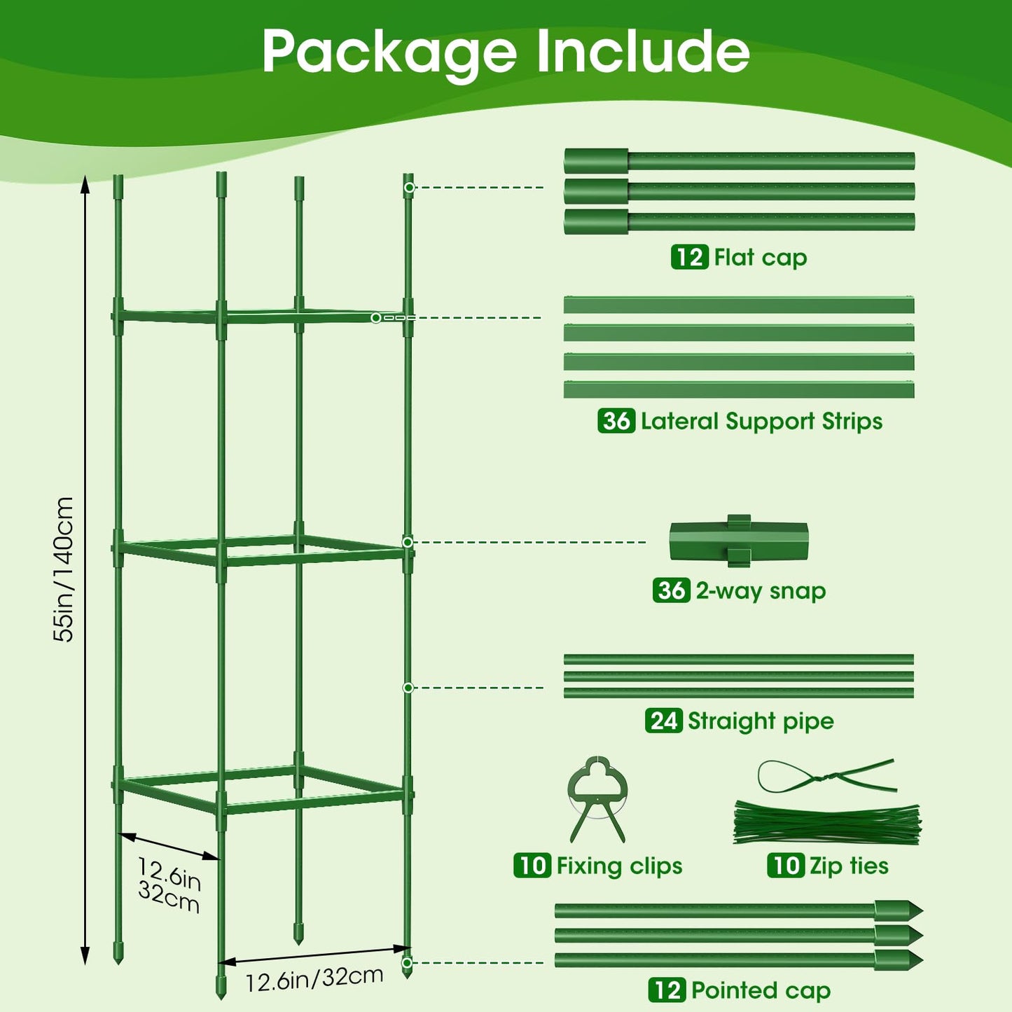 MQJIZHI 3 Pack Tomato Cages for Garden, Upgraded Adjustable Tomato Trellis for Raised Garden Beds up to 55in/140cm, Heavy Duty Plant Support for Climbing Vegetables, Flowers & Fruits(Square)