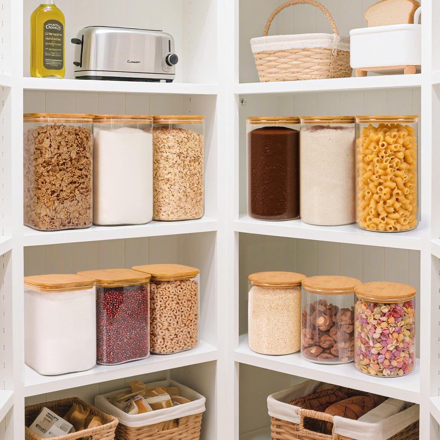 ComSaf 4 Qt Glass Food Storage Containers Set of 2, Large Storage Containers with Lids, Square Glass Jars with Lids, for Flour and Sugar, Cereal, Rice, Pasta, Oats, Coffee Beans