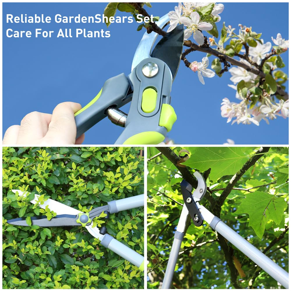 Altdorff Combo Pruning Shears Garden Tools,3PCS Garden Shears Set Include Loppers, Hedge Shear, Bypass Pruner, Professional Tree & Shrub Care Kit