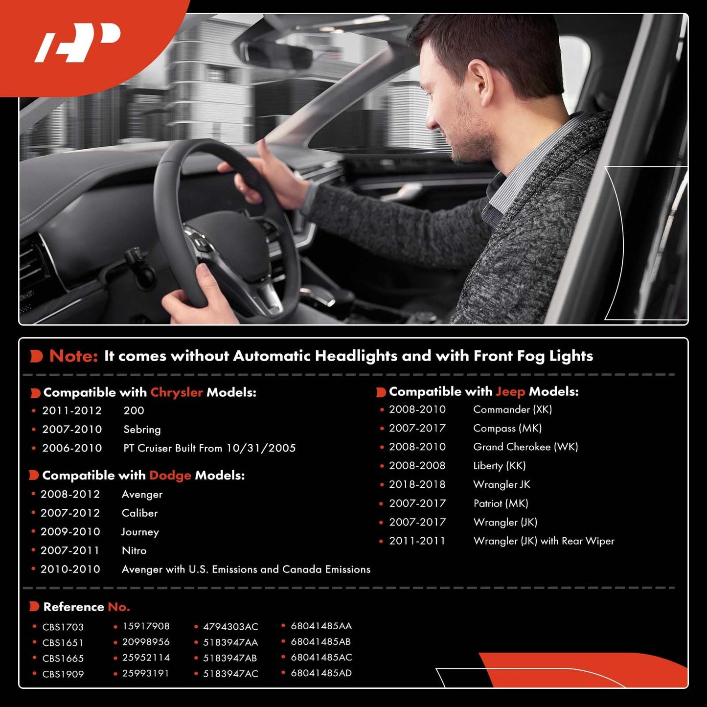 A-Premium Turn Signal Multifunction Switch Compatible with Jeep Chrysler Dodge - 2006-2018 - JK MK KK XK WK 200 Sebring Avenger Caliber Journey, Replace# CBS1703, with Fog Light Headlight Dimmer