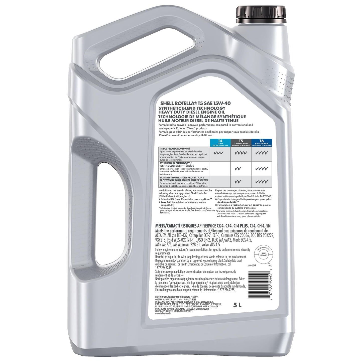 Shell Rotella T5 Synthetic Blend 15W-40 Diesel Engine Oil, 5 Litre