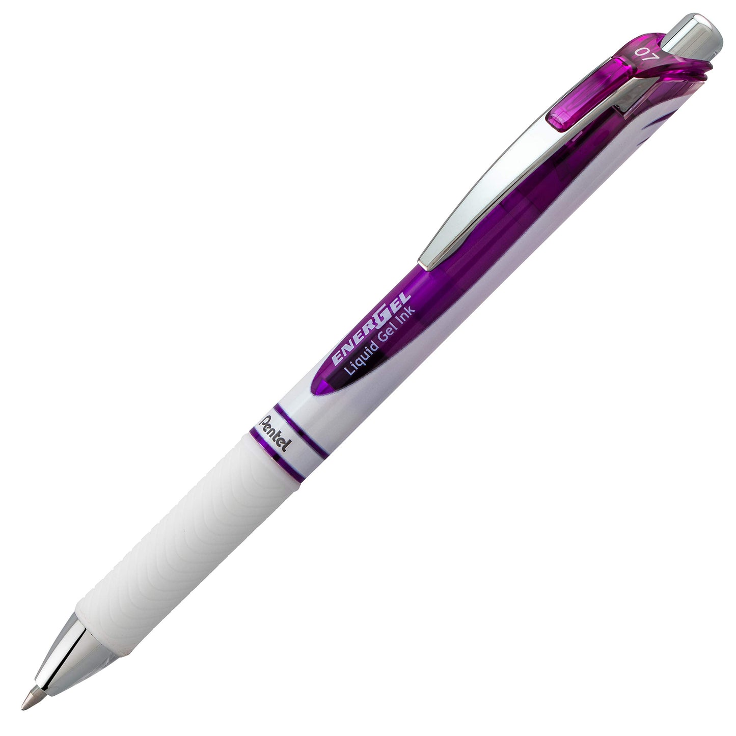 Pentel EnerGel Pearl Retractable Liquid Gel Rollerball Pen, Everyday Use, Office Supplies, School Supplies, 0.7mm Medium, White Barrel, Violet Ink, BL77PW-V, Box of 12