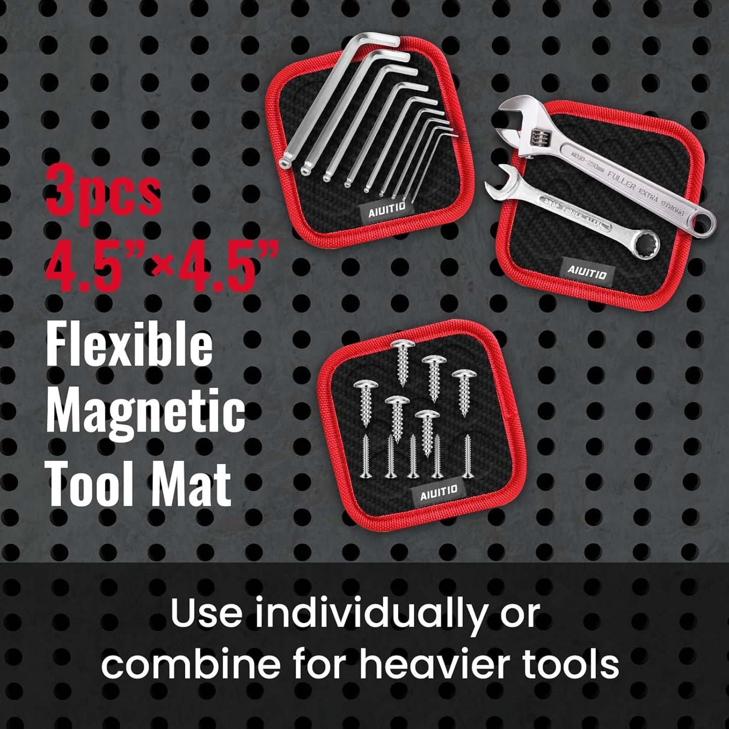 AIUITIO 5 - Piece Flexible Magnetic Tool and Parts Mat,3 Sizes Flexible Magnetic Tool Holder - Thin Profile Perfect for Toolbox Drawers - Tool Holder Conforms to Body Panels