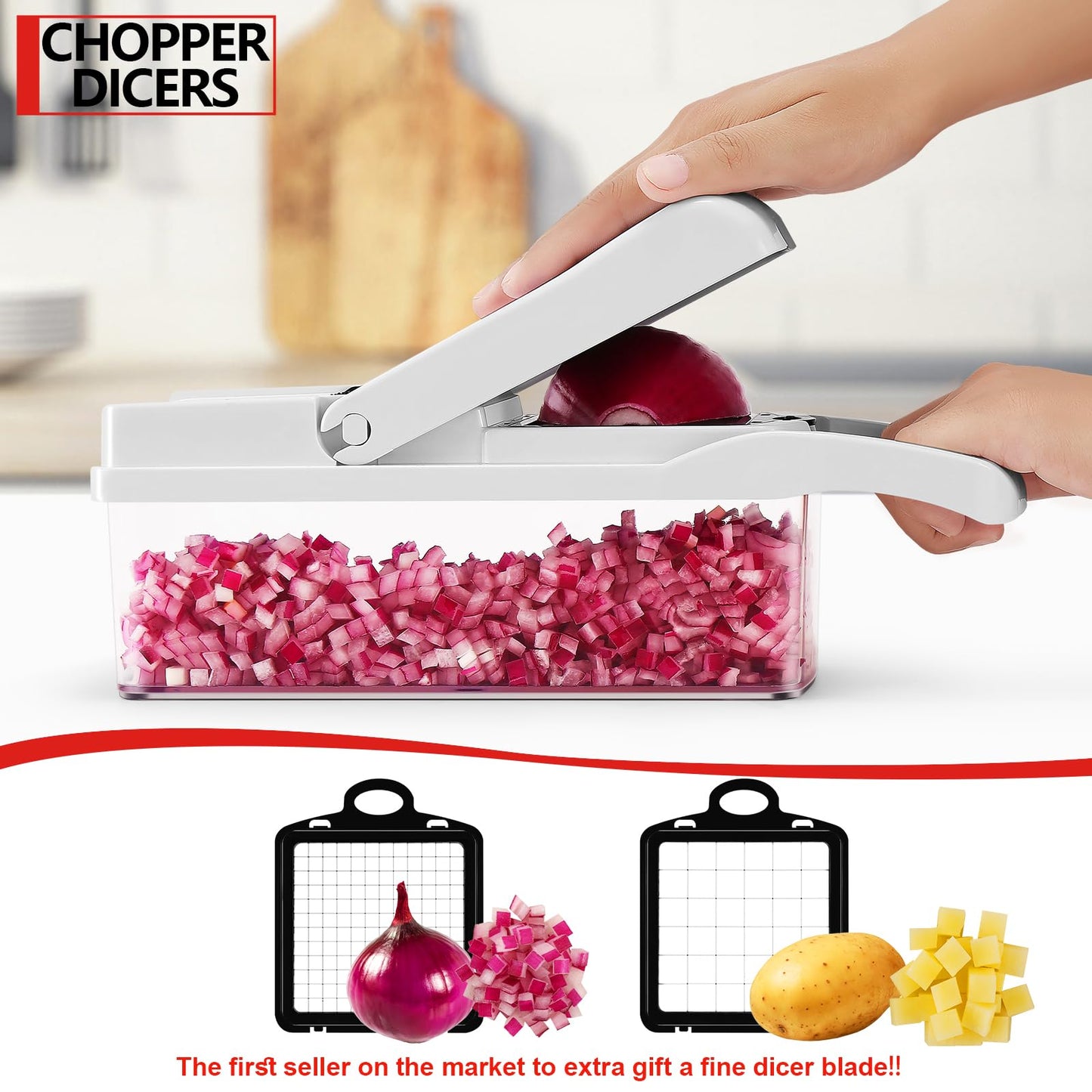 Professional Compact Vegetable Chopper, Veggie Chopper, Chopper Vegetable Cutter, Veggie Chopper with Container, Mandoline Slicer Dicer 9 Inserts