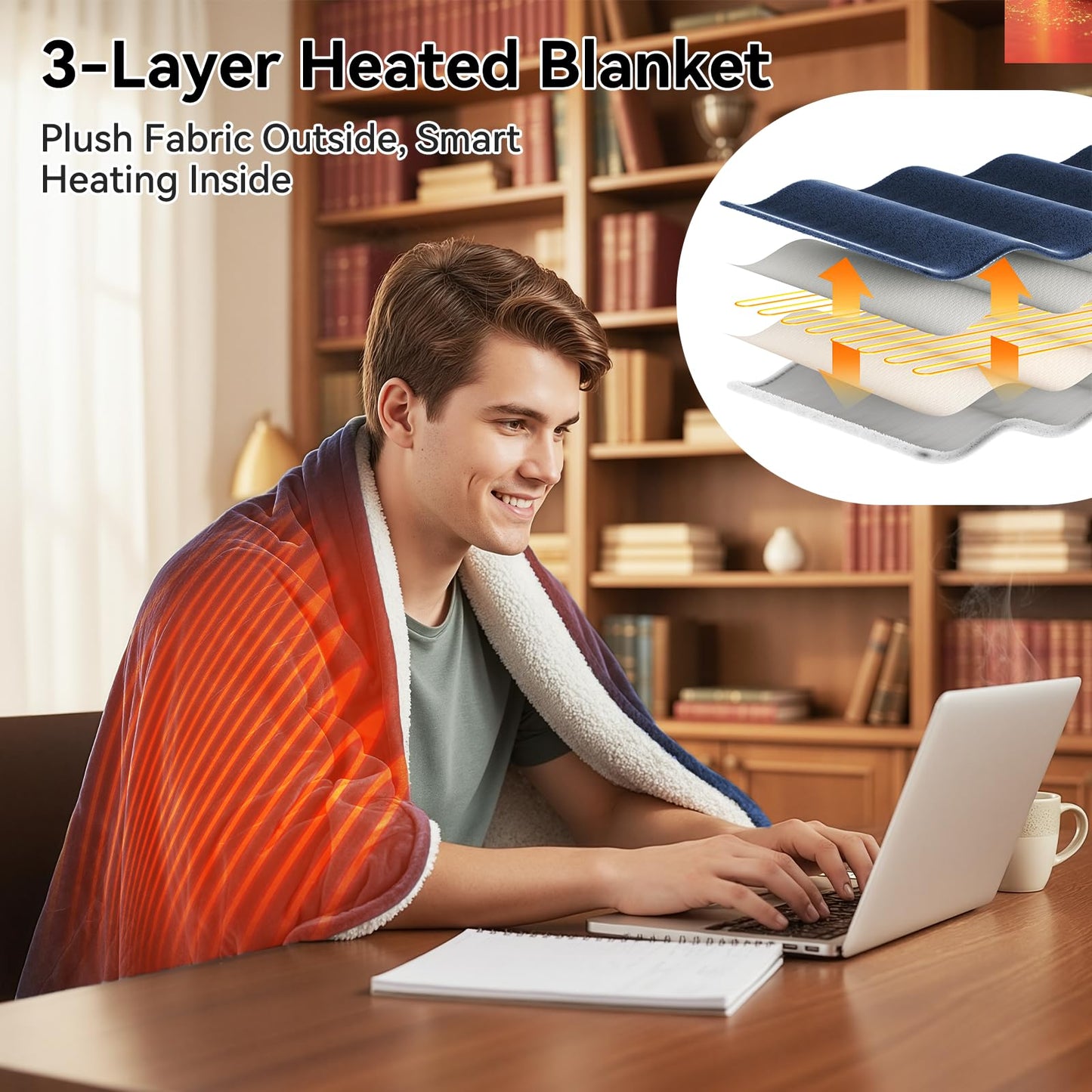 Qoosea Heated Blanket Throw Electric Blanket Twin Throw 50 * 60 inch with 9 Heating Levels 9 Timer Settings Auto Shut Off Soft Flannel Heating Blanket Wrap Warm for Home Office Room Blue