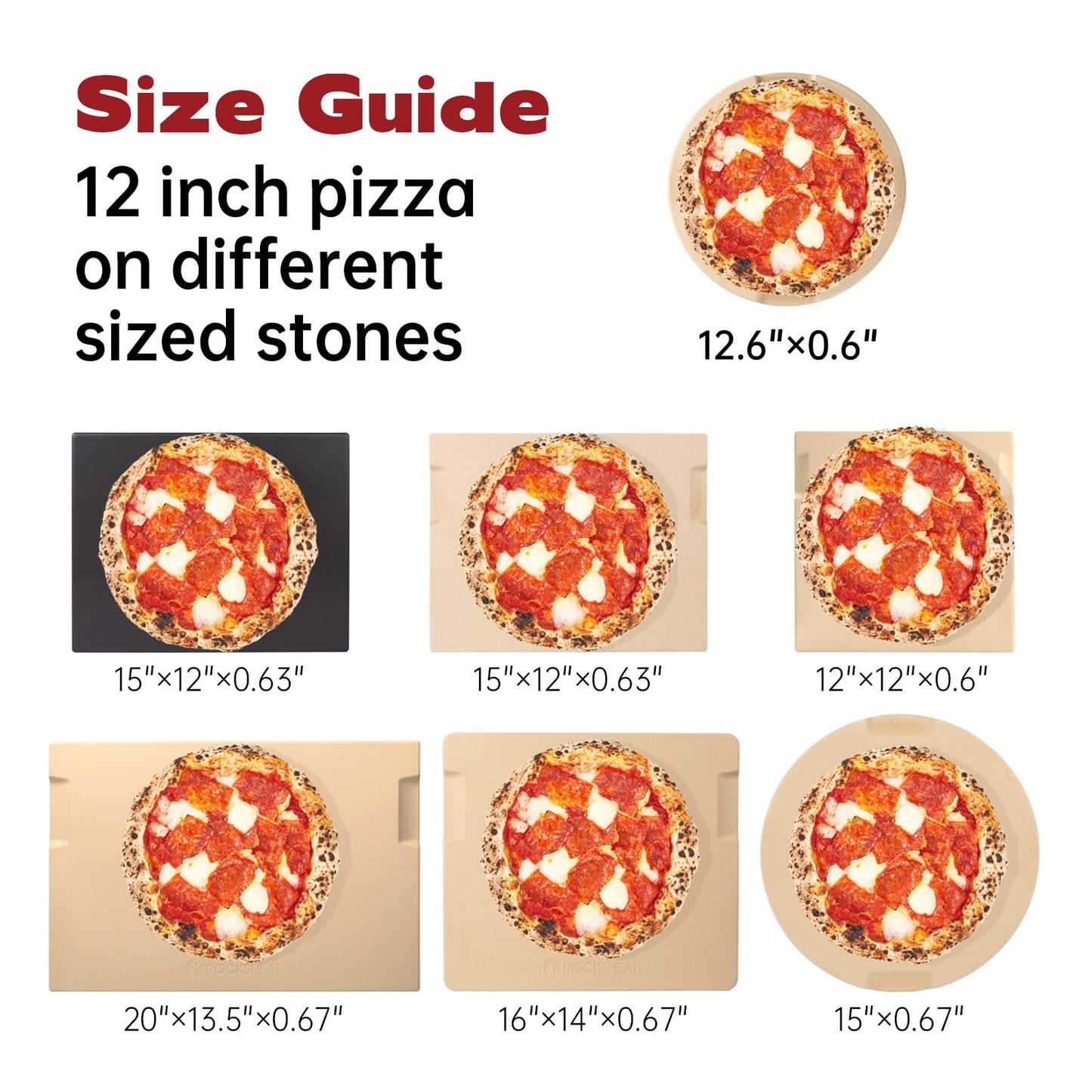 ROCKSHEAT Pizza Stone Made of Cordierite for Pizza & Bread Baking Grilling. Perfect for Oven or Grill. Innovative Unique Double - Faced Built - in 4 Handles Design (Round 12.6"x0.6")