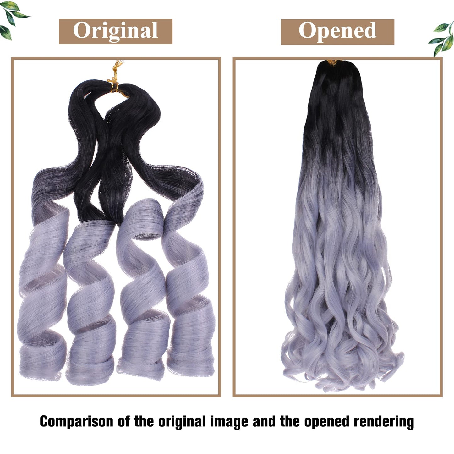 COOKOO 9 Packs 22 Inch Pre-stretched French Curls Braiding Hair Spanish Curly Braids Hair Wavy Crochet Braids Hair Loose Wavy Crochet Hair Extention for Goddess Box Braids 1B/Grey#