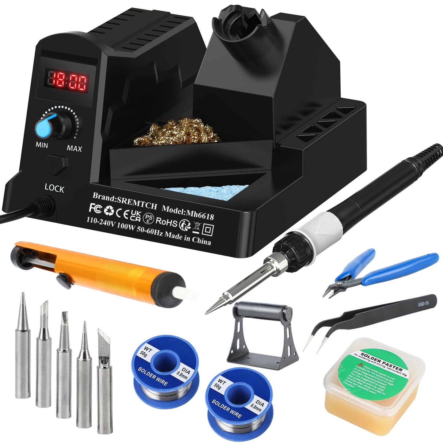 100W Soldering Station Digital Display Soldering Iron Kit 12-in-1 Adjustable Temperature 180°C to 480°C