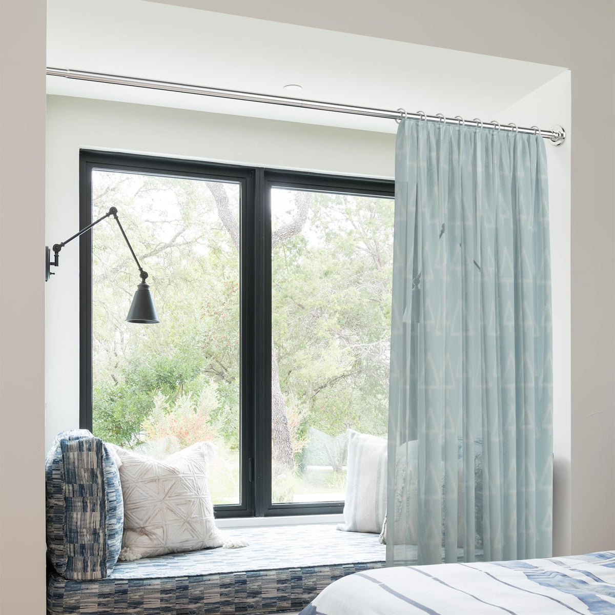 SUNALLY Shower Curtain Rod Adjustable 32-75 Inch, Spring Tension Shower Pole Rods Extendable Stainless Steel Telescoping Curtain Rod for Bathroom Windows Closet, No Drilling, No Slip, No Rust, Chrome