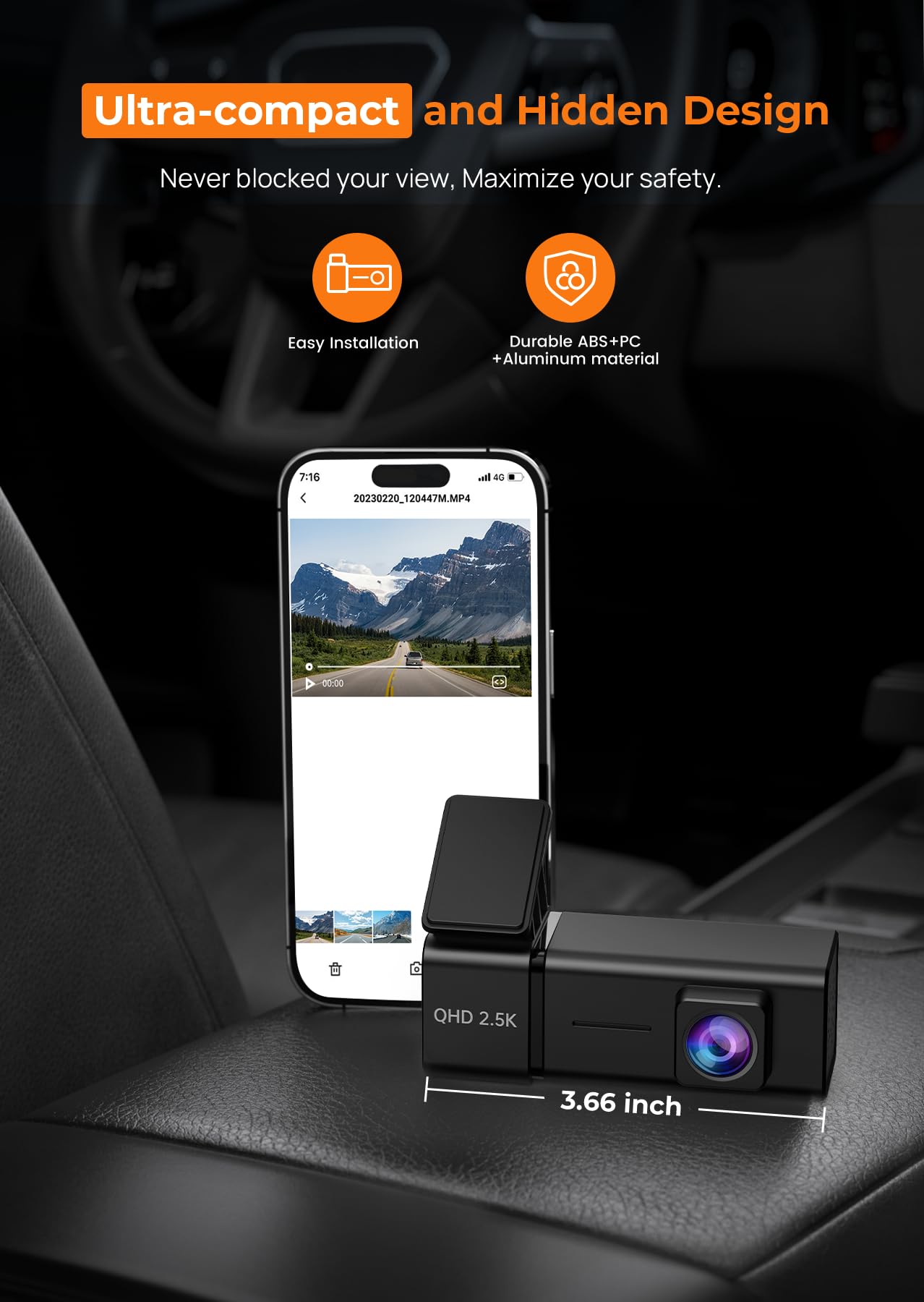 Dash Cam Front 1440P Dashcam with 32G SD Card, Dash Camera for Cars, Mini Dashcams with App,WiFi, Night Vision, G-Sensor, Loop Recording, 24H Parking Mode, Support 256GB Max